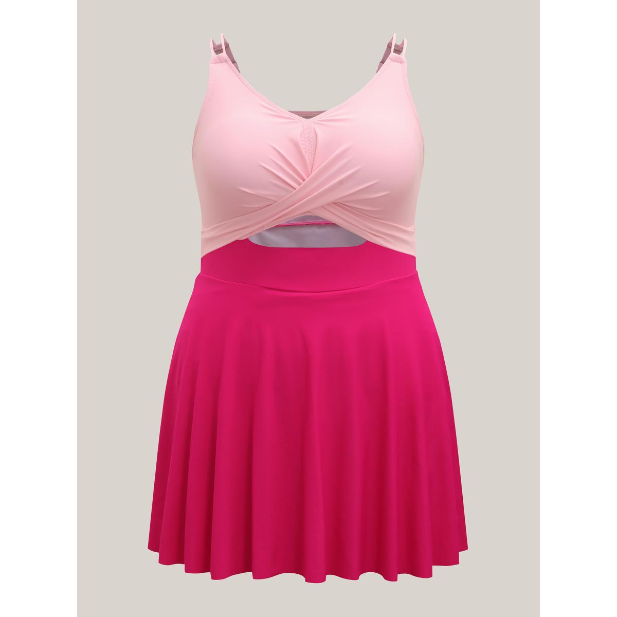 Plus Size Anti-Float Ties Cut-Out Swim Dress Women's Swimwear Rosered Beach Bodycon V-neck High stretch Curve Swim Dresses BloomChic 14-16/1X Product Image
