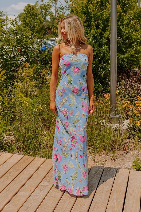 Boho Energy Floral Maxi Dress in Sky Blue Product Image