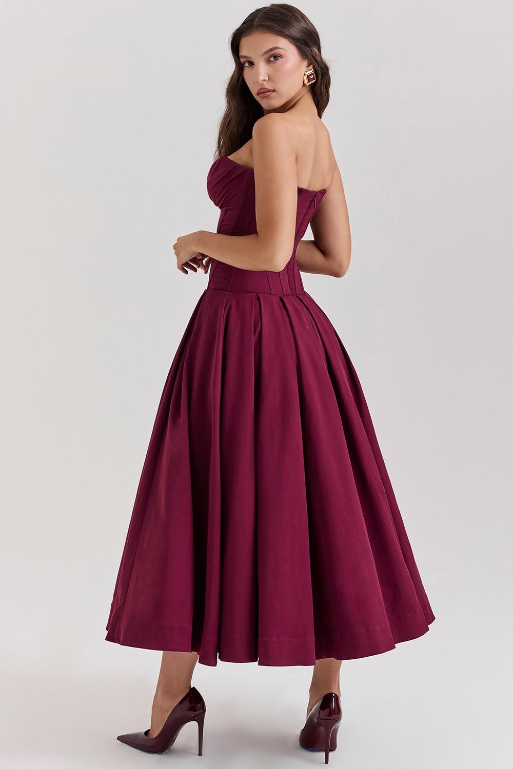 Lady  wine strapless midi dress Product Image