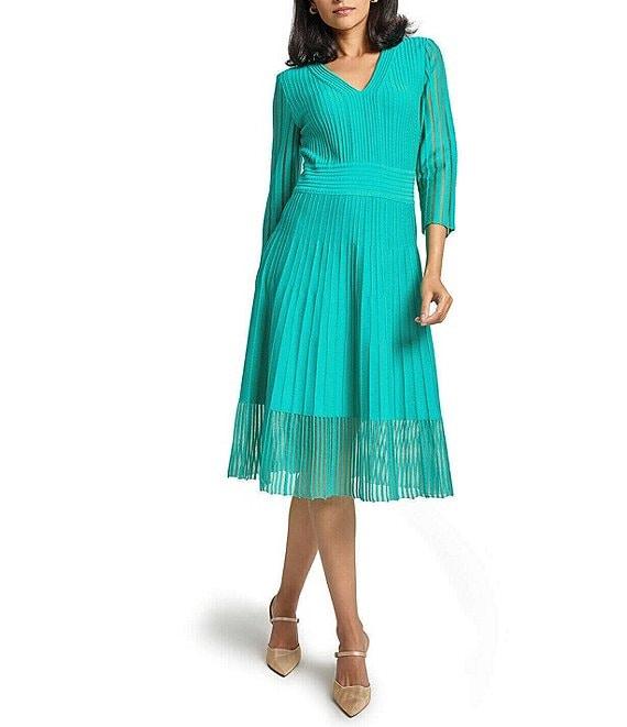 Ming Wang Soft Textured Knit V-Neck Bracelet Sleeve Midi Dress Product Image