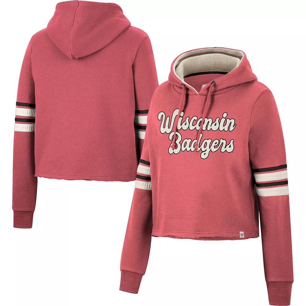 Women's Colosseum Red Wisconsin Badgers Retro Cropped Pullover Hoodie,  Product Image