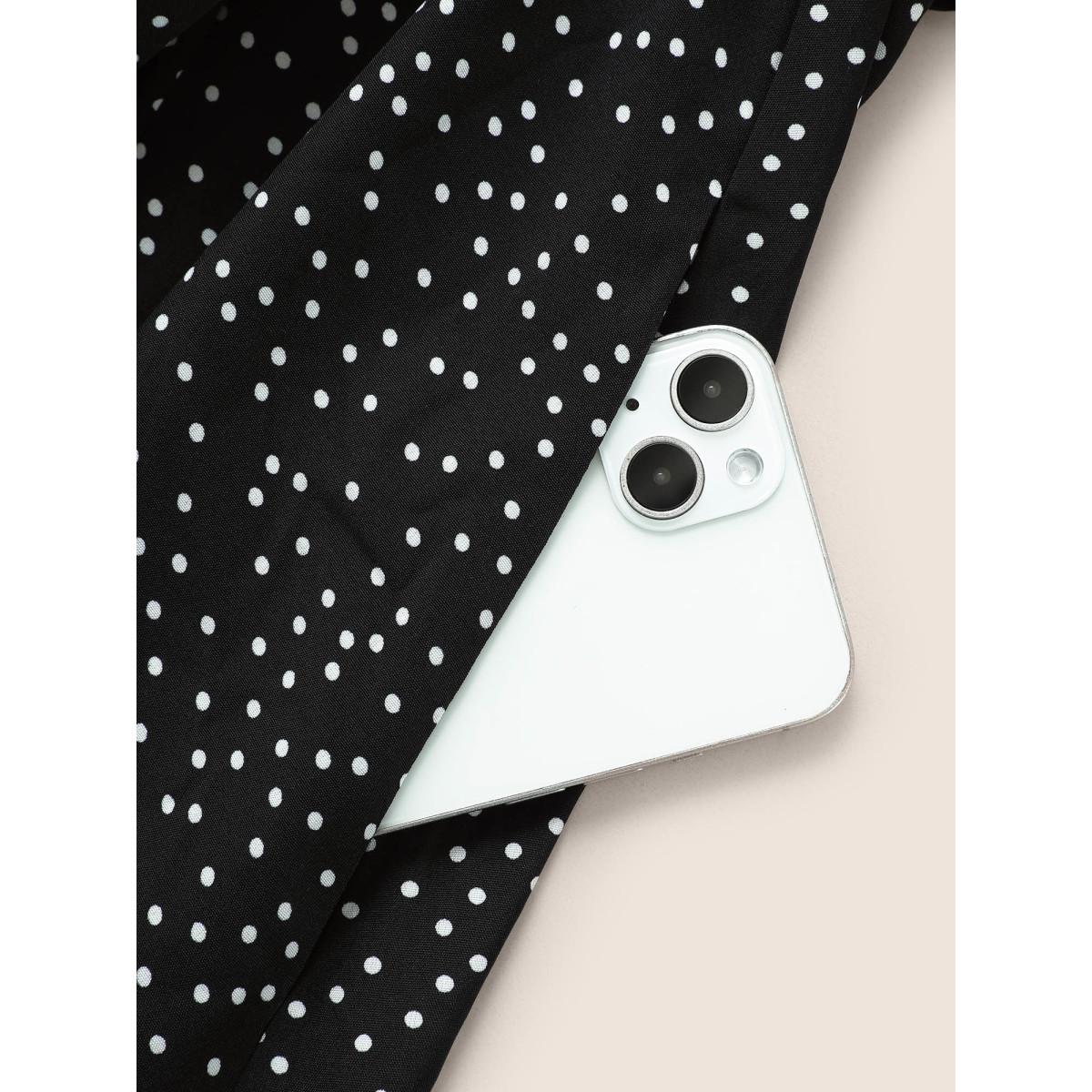 Plus Size Polka Dot Shirt Collar Pocket Button Up Dress Black Women Office Non Shirt collar Short sleeve Curvy Midi Dress BloomChic 12/L Product Image