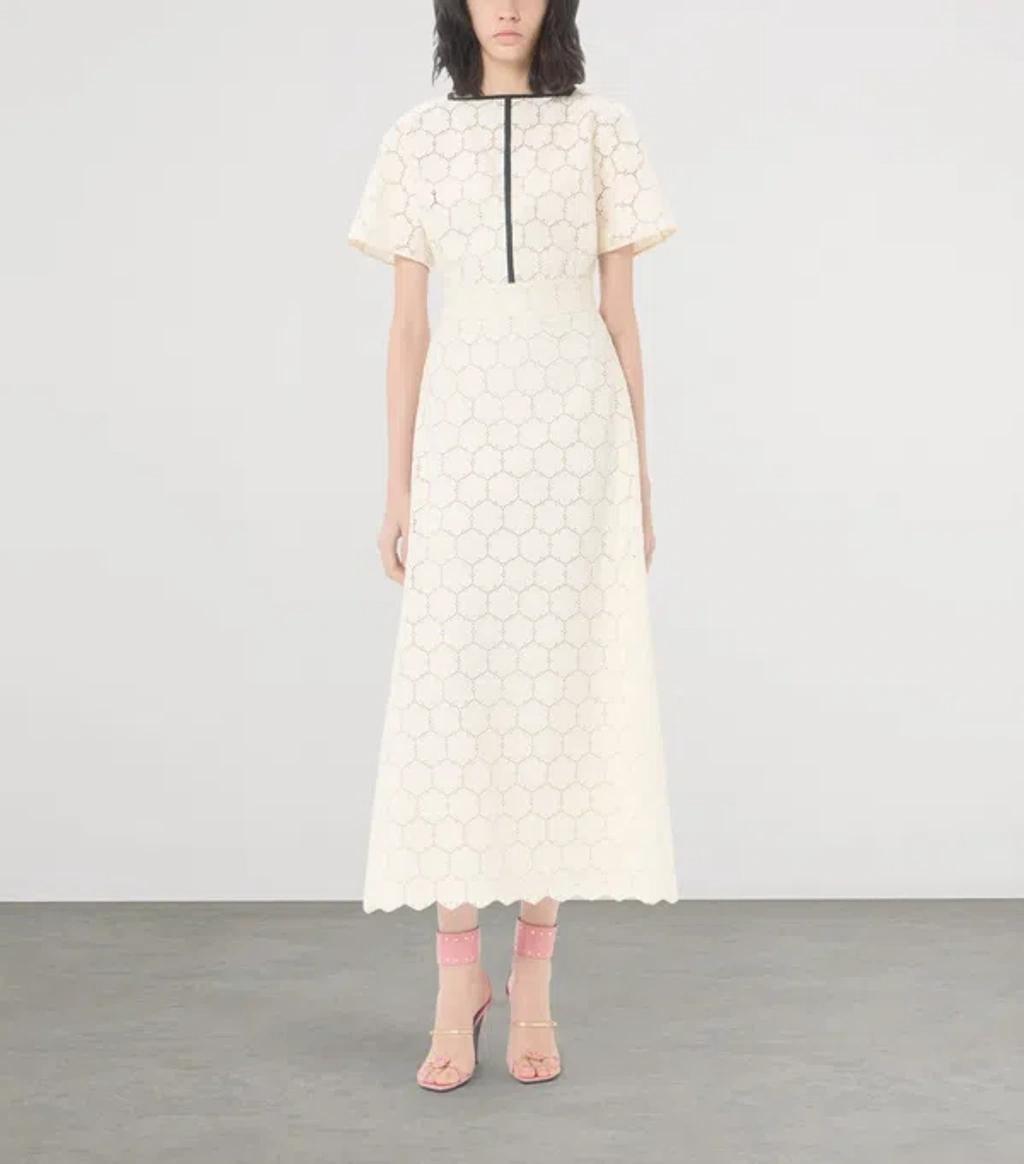 VALENTINO Midi Dress In Fleurs À Jours Cotton In White Product Image