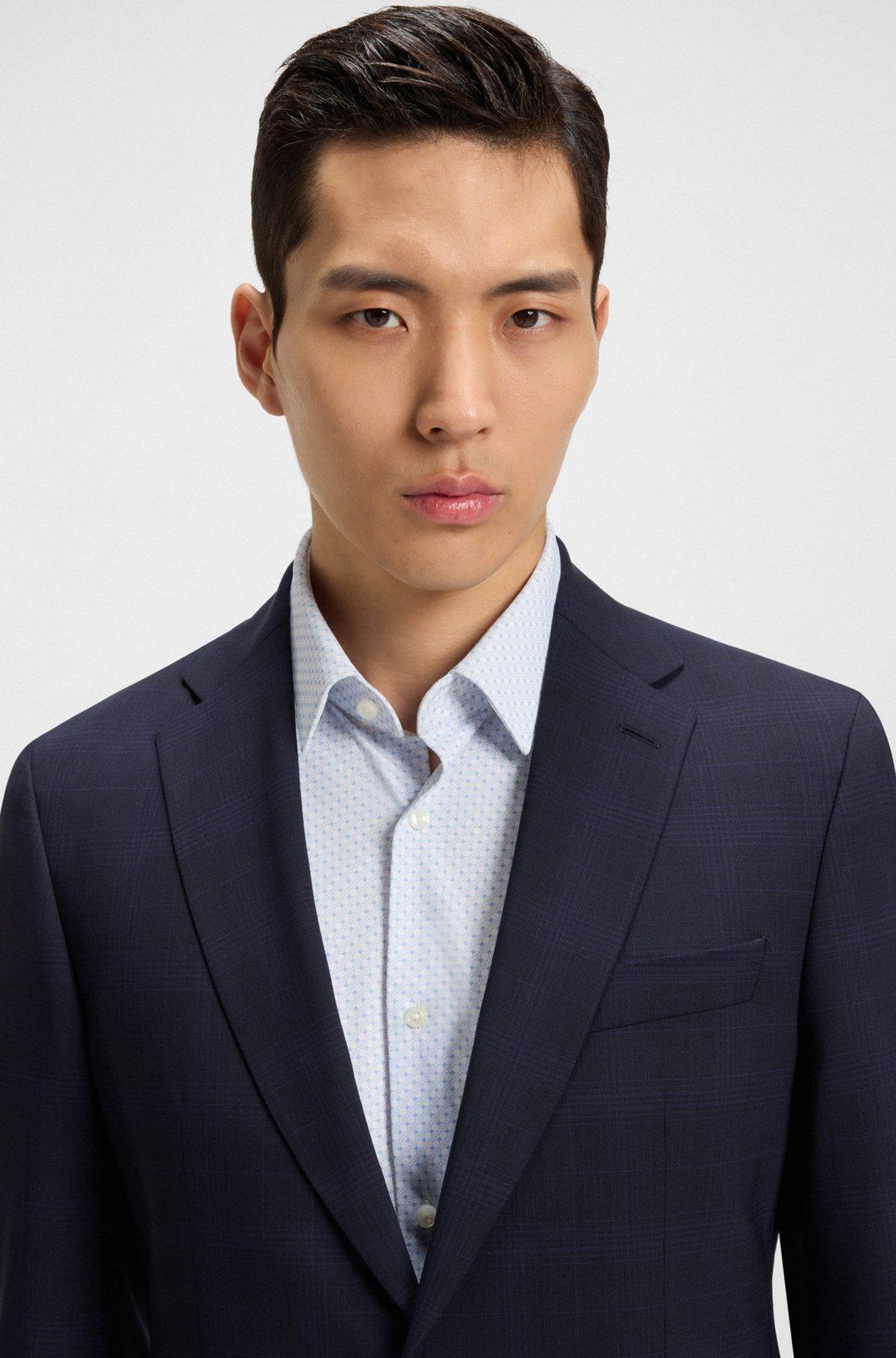 Slim-fit suit in checked crease-resistant stretch wool Product Image