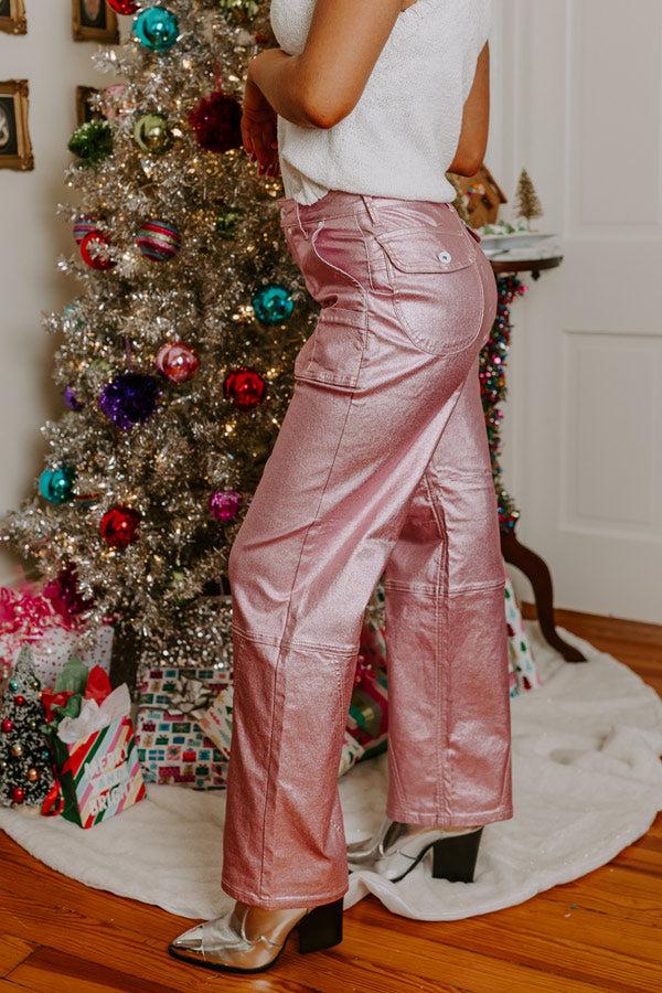 The Raleigh High Waist Metallic Pants In Pink Product Image
