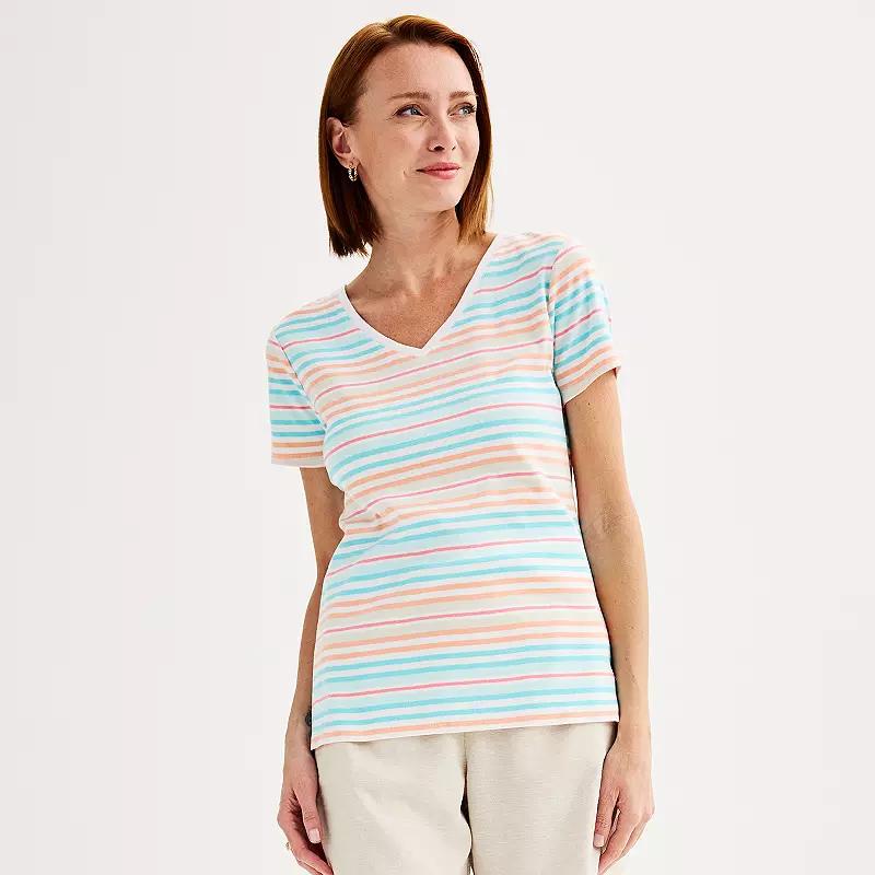 Petite Croft & Barrow® Essential V-Neck Tee, Women's, Size: XS Petite, Black Thin Stripe Product Image