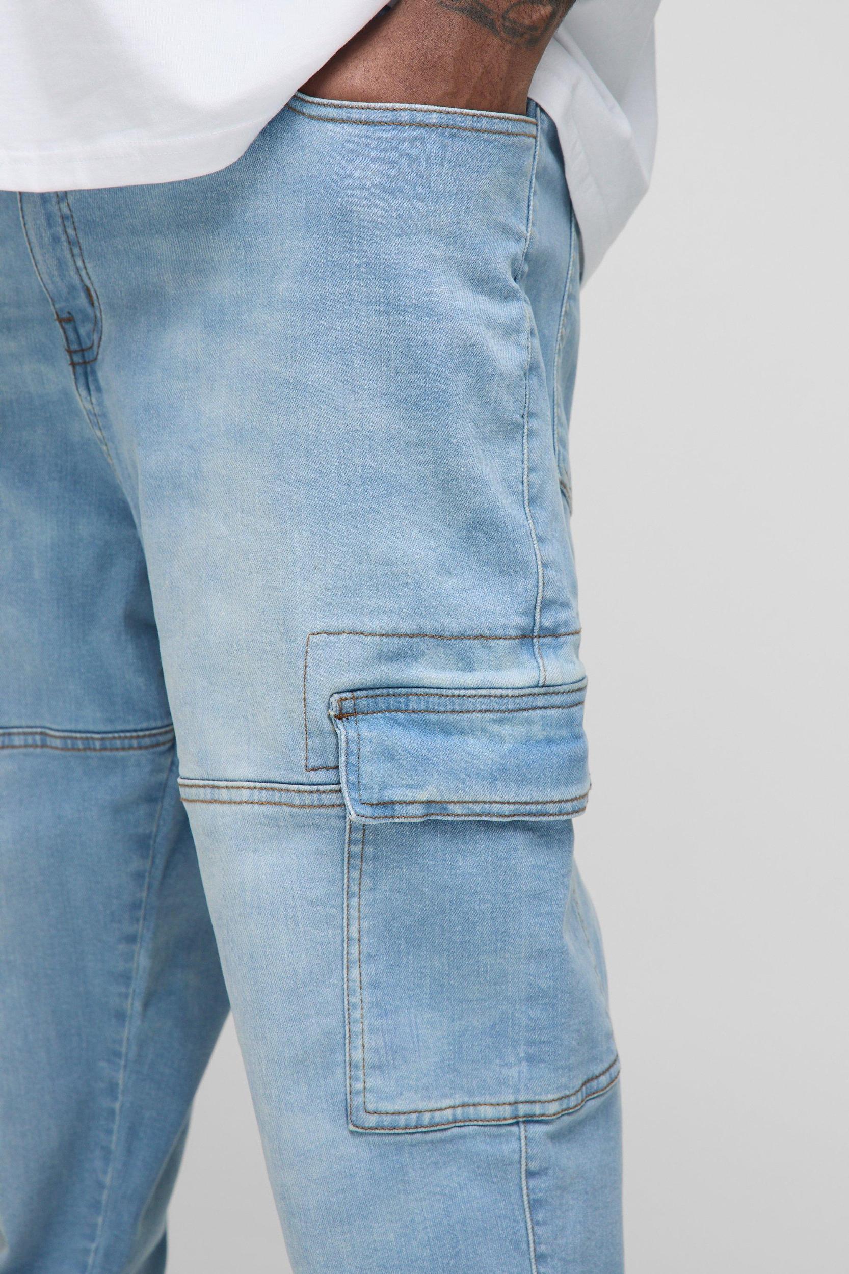 Plus Seam Detail Cargo Slim Fit Jeans | boohooMAN USA Product Image