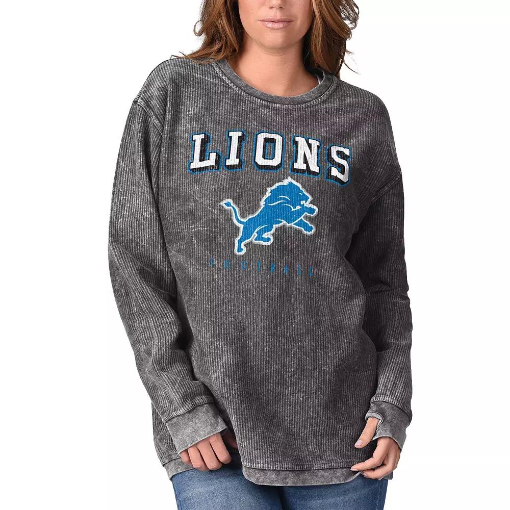 Women's G-III 4Her by Carl Banks Black Detroit Lions Comfy Cord Pullover Sweatshirt, Size: Medium Product Image