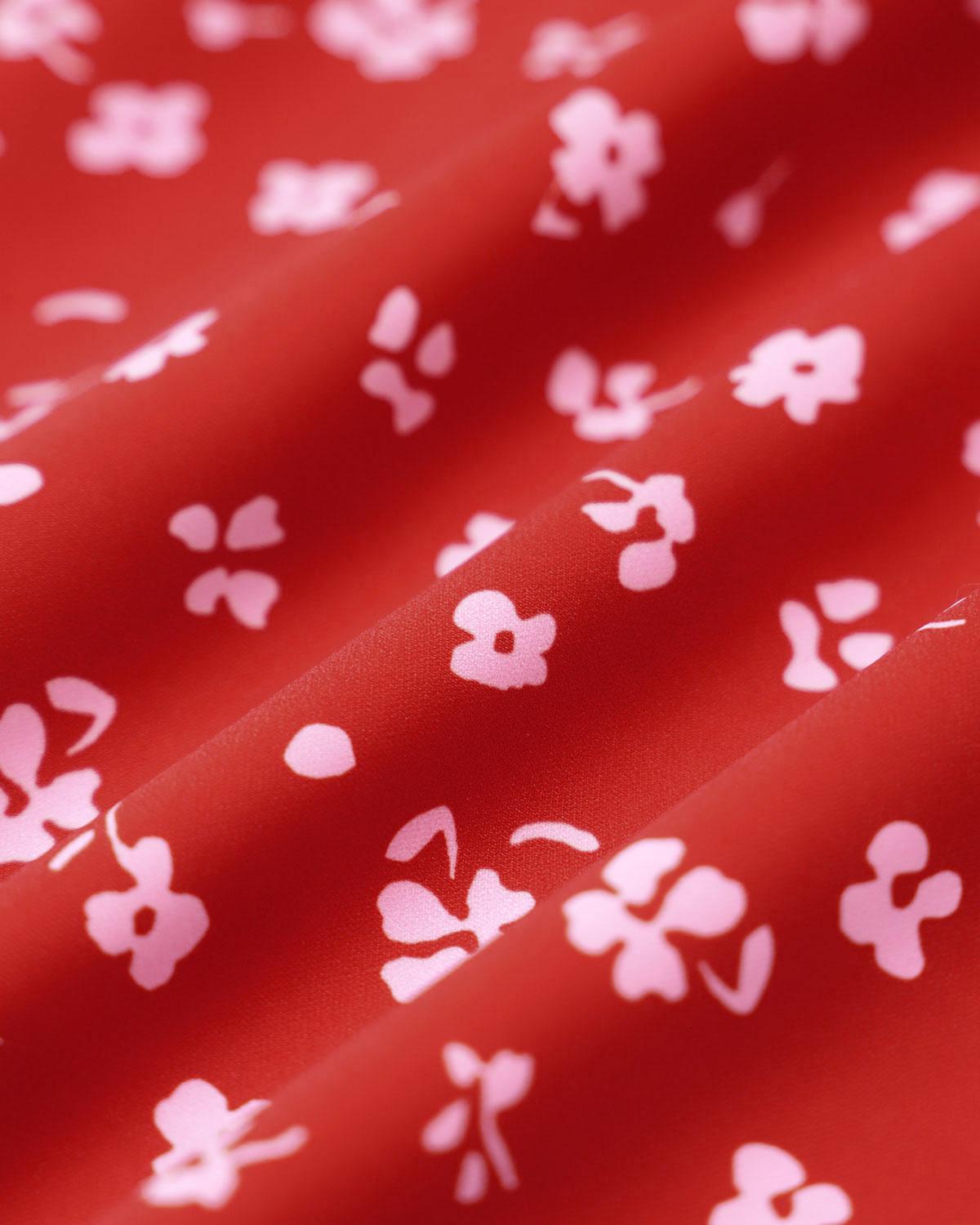 Red Floral Sweetheart Neck Cap Sleeve Midi Dress Product Image