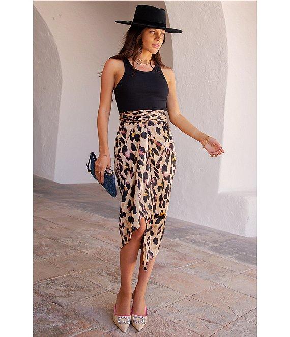 Never Fully Dressed Jaspre Leopard Print Wrap Midi Skirt Product Image