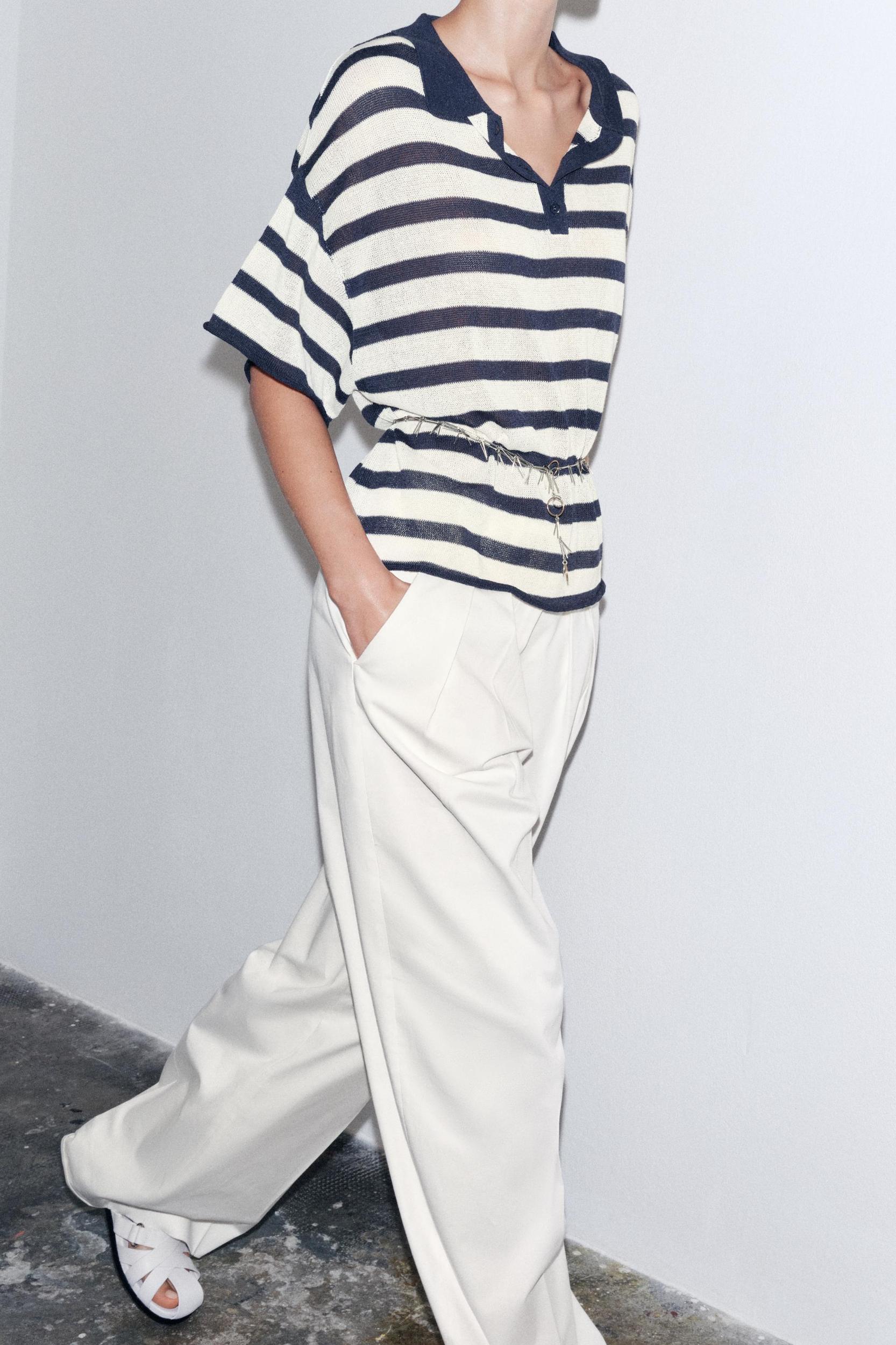 STRIPED KNIT POLO SHIRT Product Image