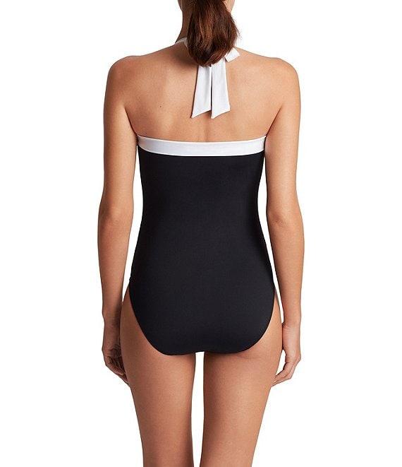 Lauren Ralph Lauren Bel Aire Shirred Contrast Trim Bandeau One Piece Swimsuit Product Image