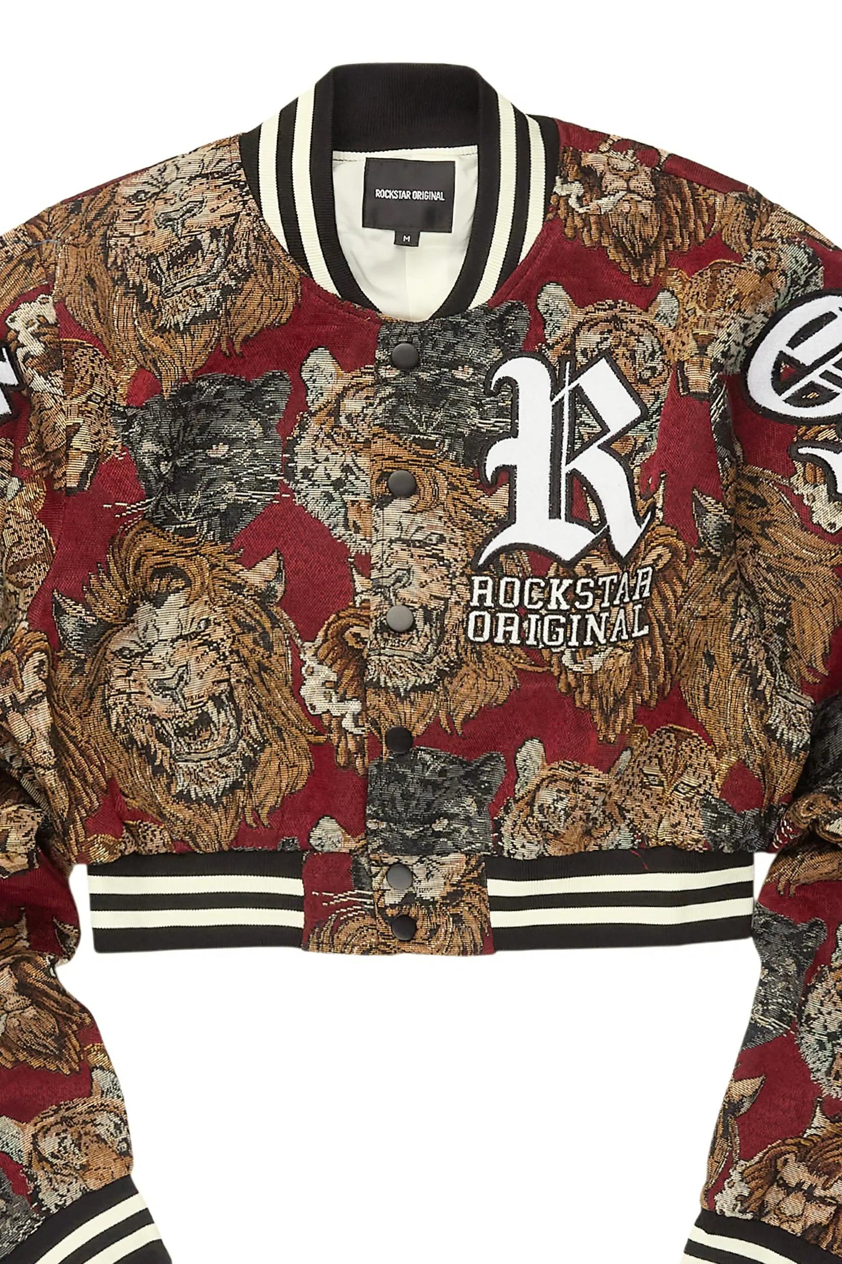 Khadiyah Red Crop Tapestry Varsity Jacket Female Product Image