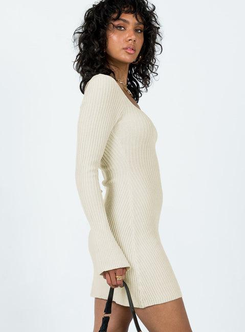 Brownhall Long Sleeve Mini Dress Beige Product Image