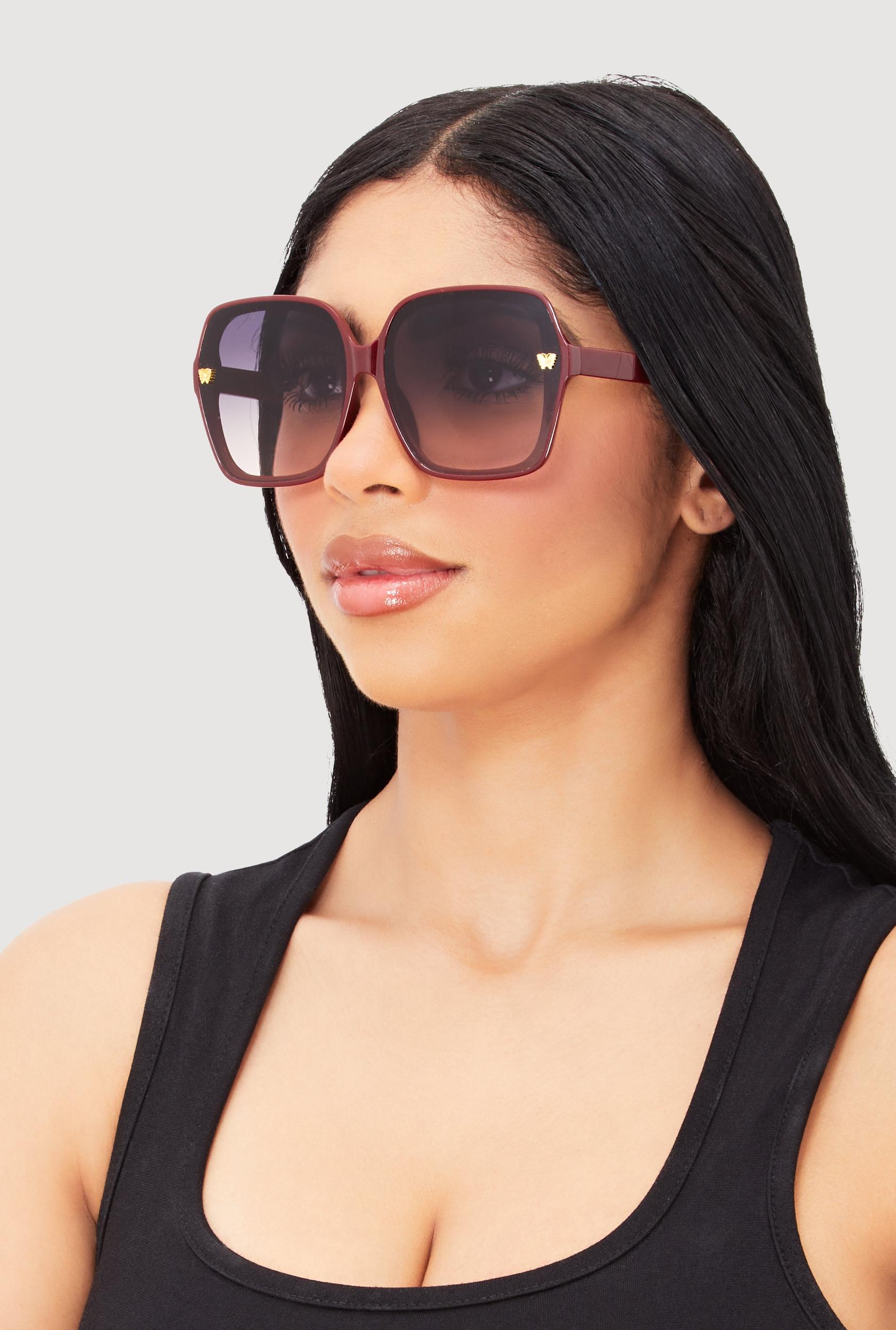 Metallic Butterfly Detail Ombre Lens Sunglasses Unisex Product Image
