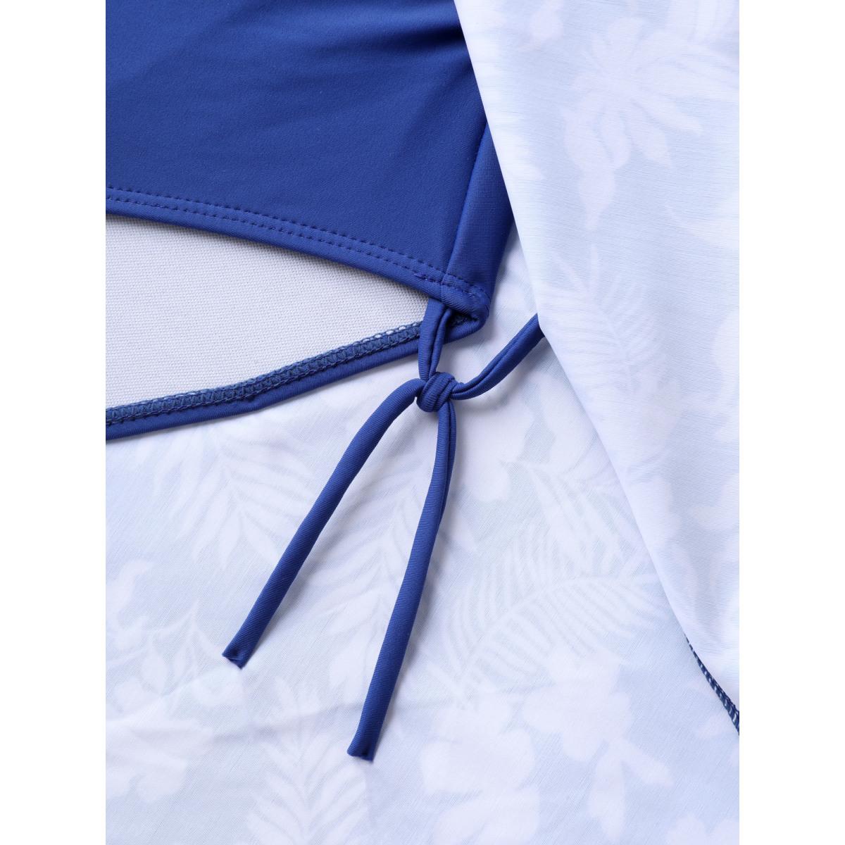 Plus Size Twist Front Floral Print Swim Dress Women's Swimwear Mediumblue Beach Bodycon V-neck High stretch Curve Swim Dresses BloomChic 28/5X Product Image