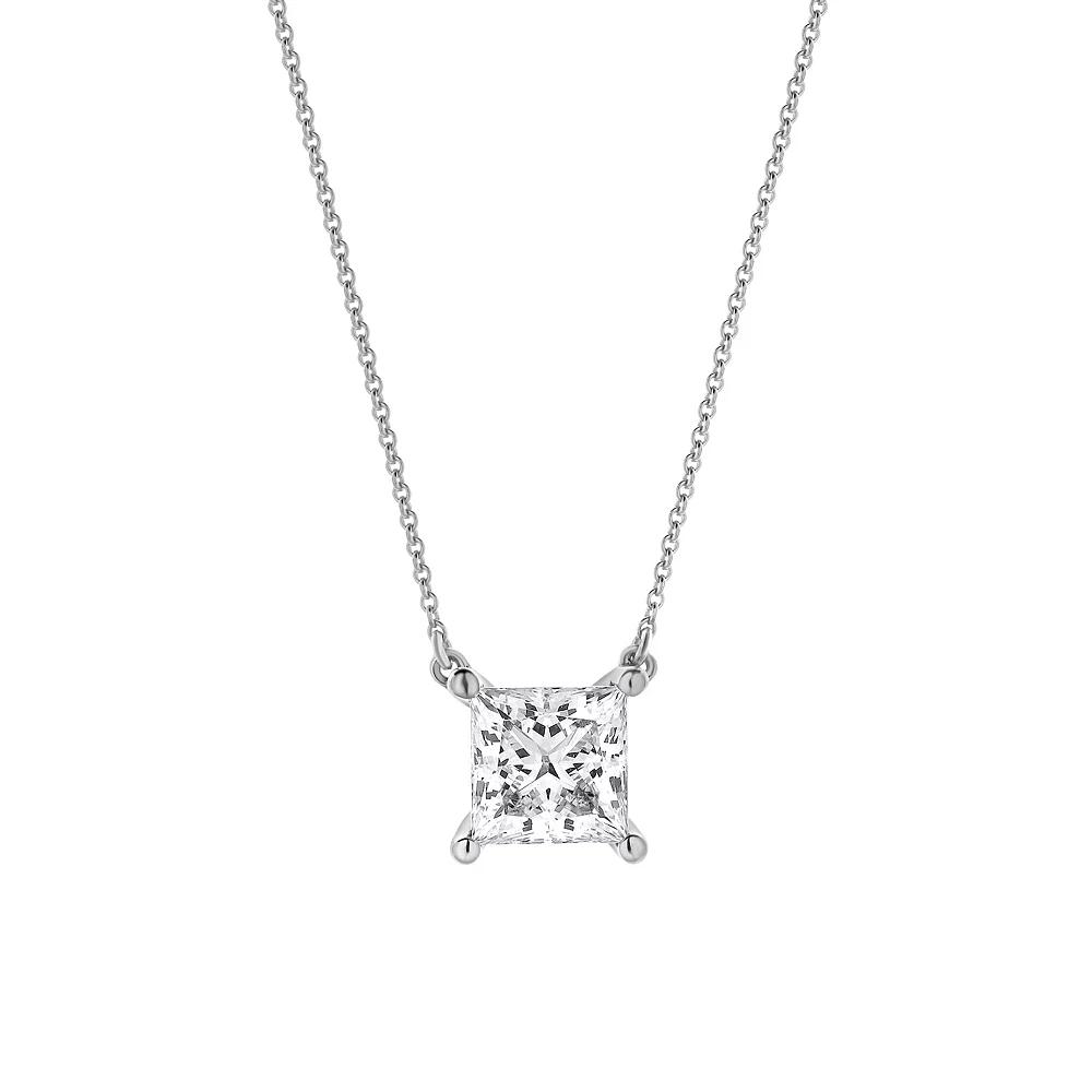 Diamond Brilliance 14k White Gold 1 1/8 Carat T.W. Lab-Grown Diamond Princess Cut Solitaire Necklace, Women's, Size: 18", 14k Gold Product Image