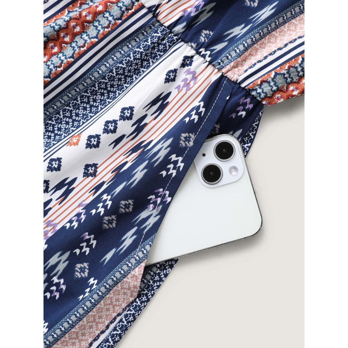 Plus Size Indigo Boho Stripes Stretchy Waist Jumpsuit Women Boho Sleeveless Non Vacation Loose Jumpsuits BloomChic 10/M Product Image