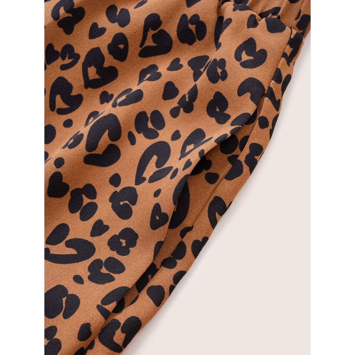 Plus Size Leopard Pocket Elastic Waist Cropped Skirt Women Chocolate At the Office Non No stretch Slanted pocket Work Skirts BloomChic 22-24/3X Product Image