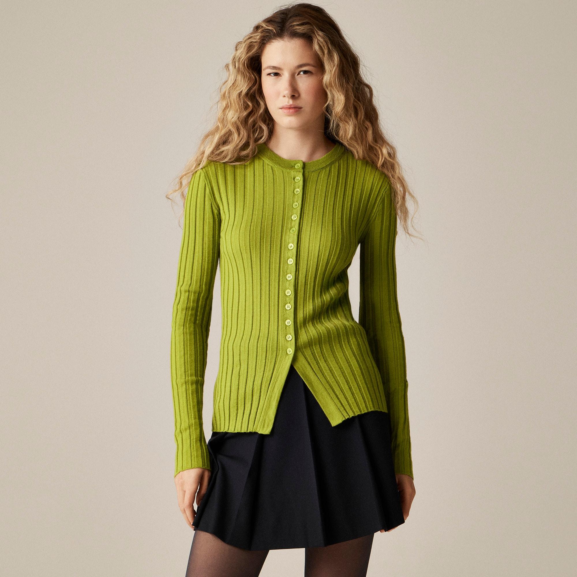 Wide-rib fitted cardigan top in merino wool Product Image