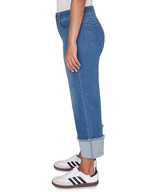 Ruby Rd. Petite Size Ultra-Soft Denim Rolled Hem Wide Leg Jeans Product Image