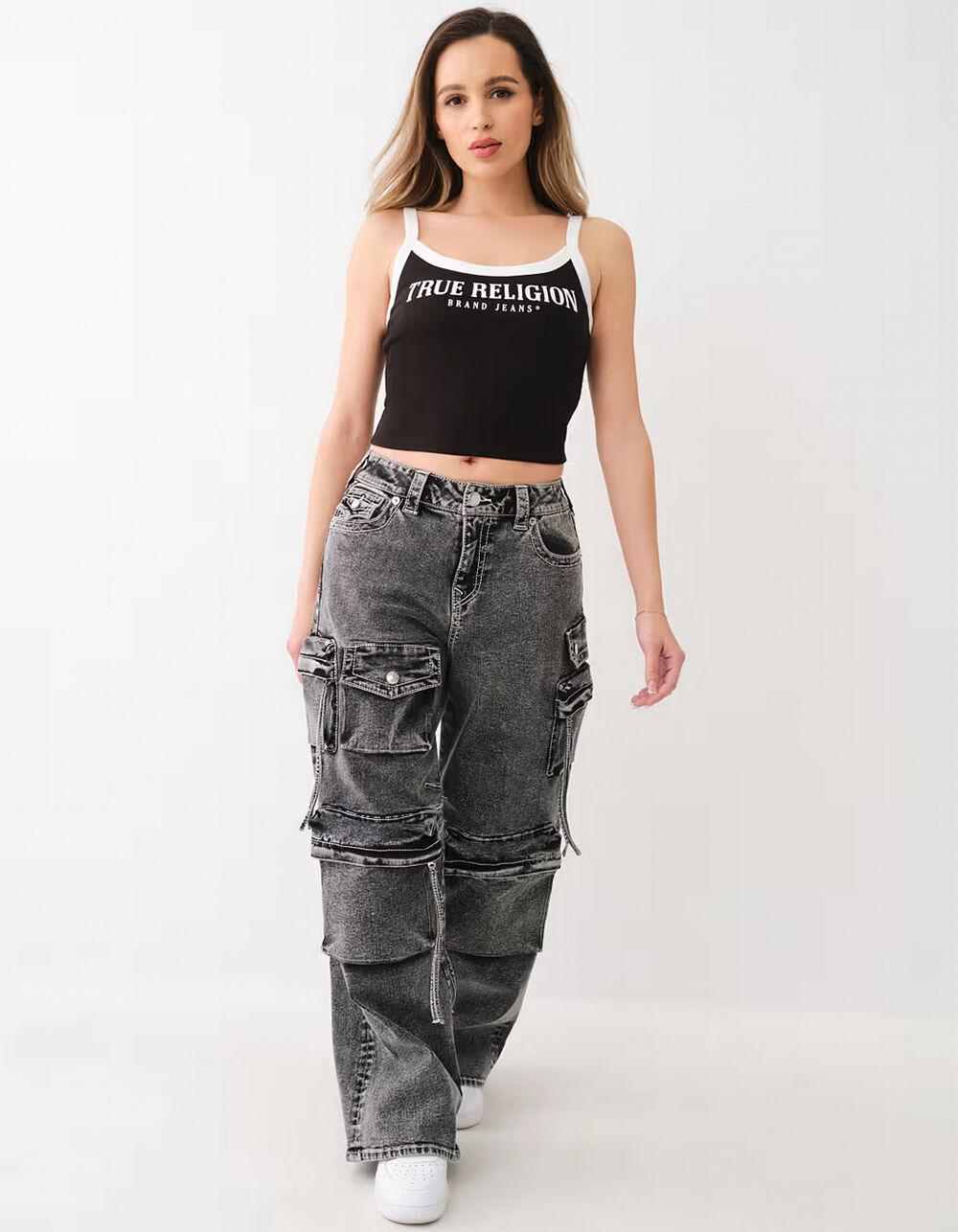 TRUE RELIGION Logo Ringer Womens Baby Tank Top - BLACK Product Image