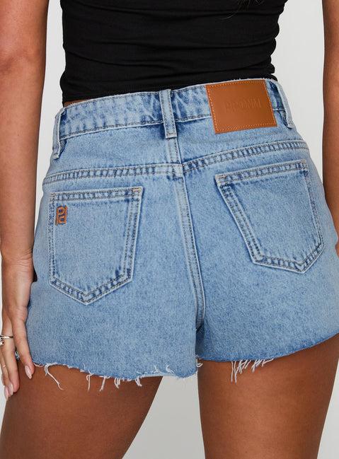 Top Tier Mid Rise Denim Shorts Light Wash Product Image