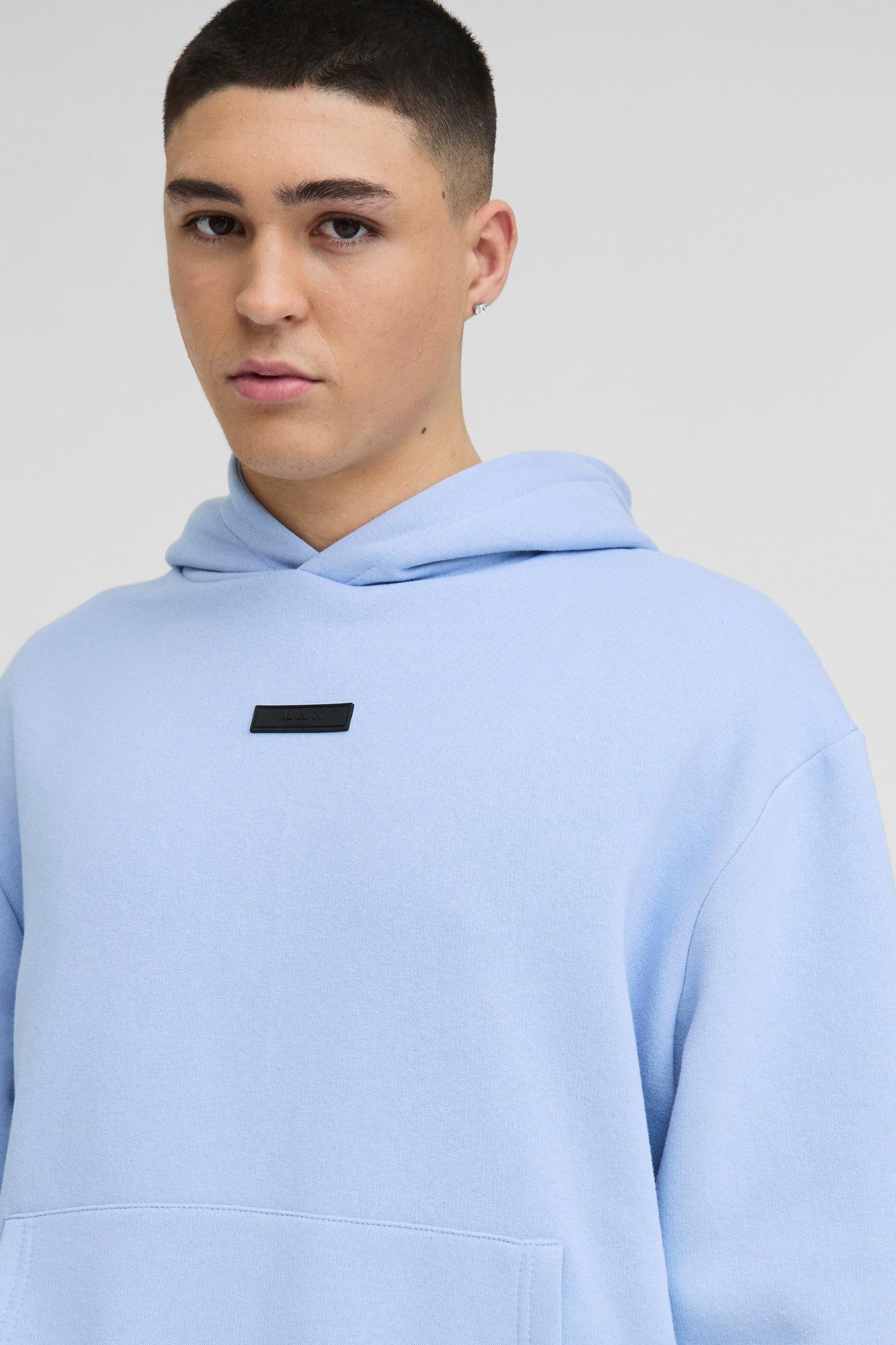 Oversized Boxy Drop Crotch Hooded Tracksuit With Rubber Badge | boohooMAN USA Product Image