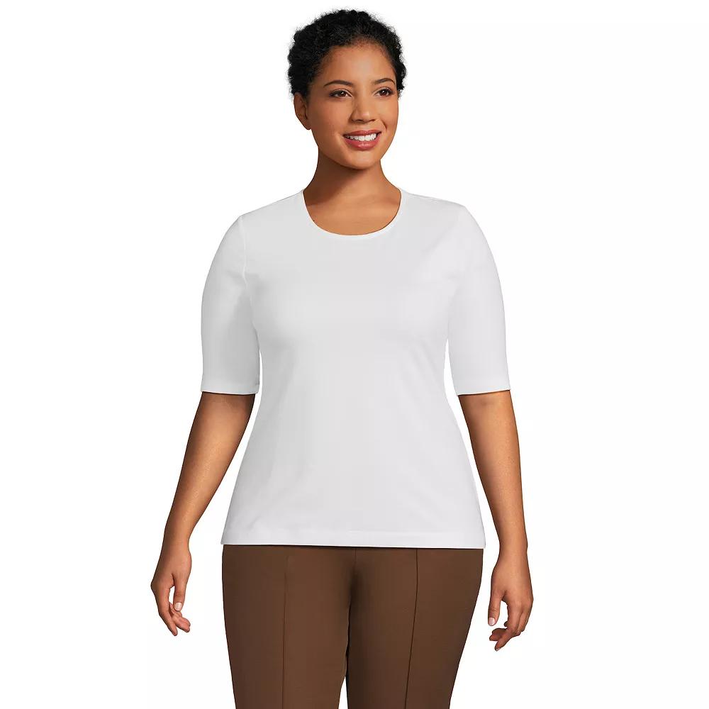 Petite Lands' End Lightweight Cotton Modal Elbow Sleeve Crew Neck Tee, Women's,  Product Image
