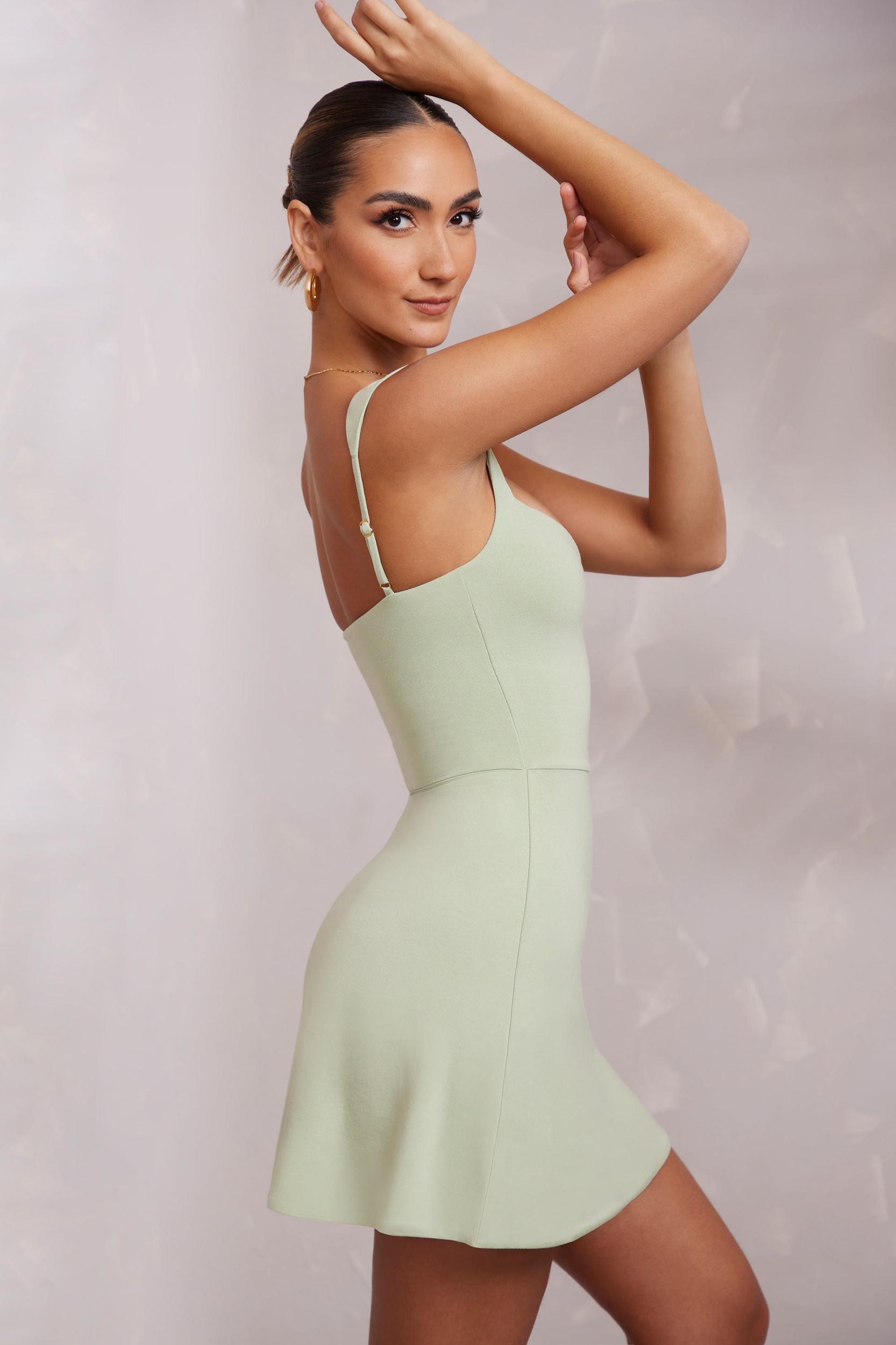 Sweetheart Neckline Mini Dress in Sage Product Image