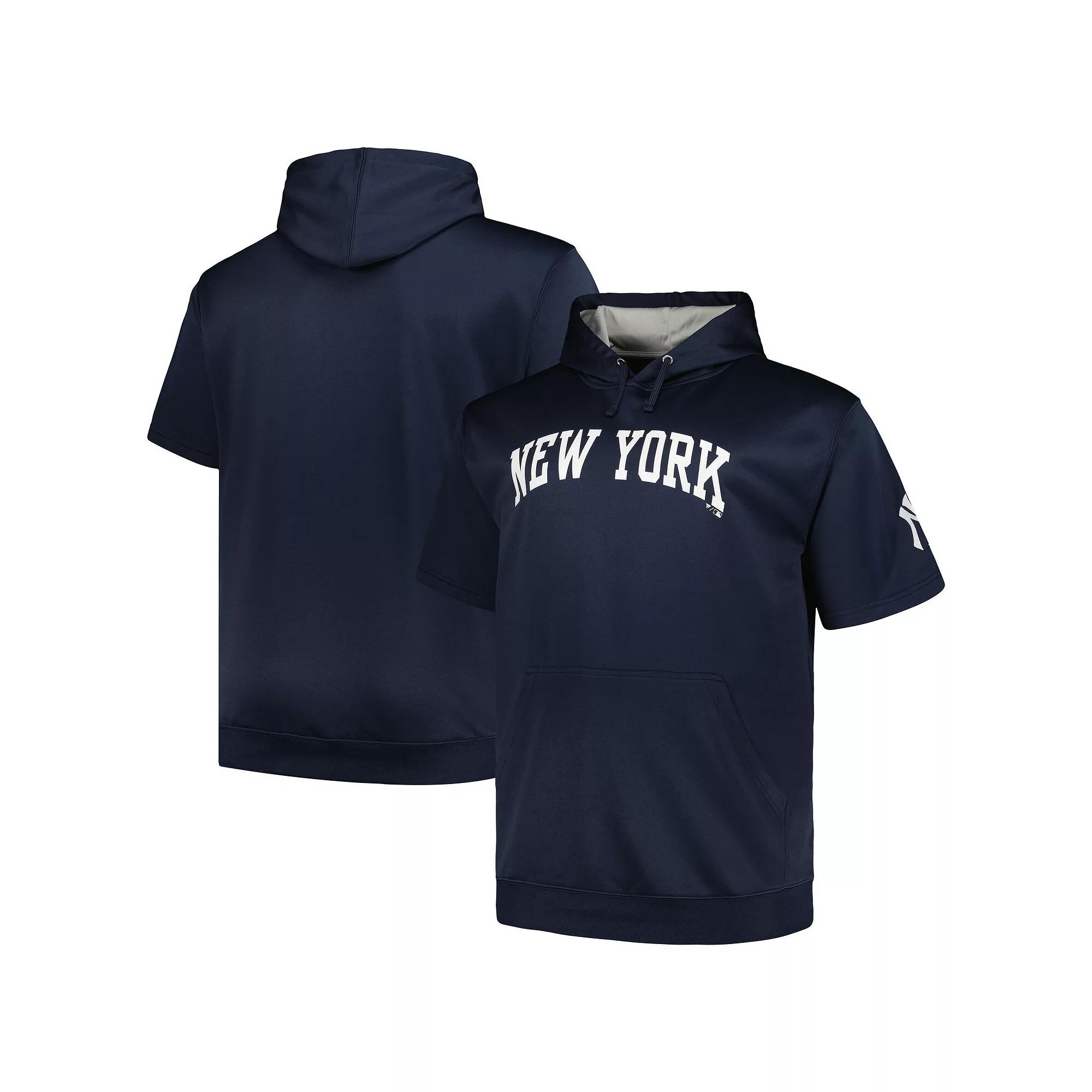 Men's Profile Navy New York Yankees Big & Tall Contrast Short Sleeve Pullover Hoodie, Size: 3XLT, Blue Product Image
