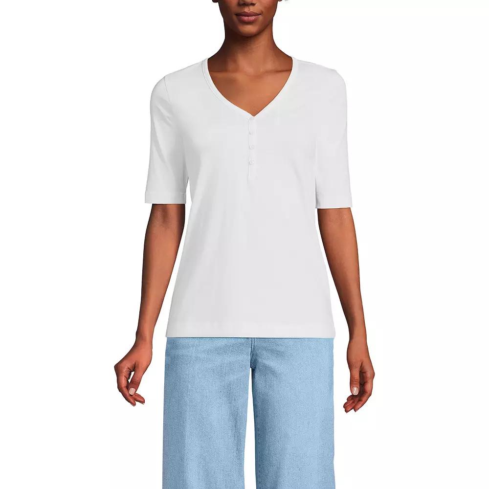 Women's Lands' End Supima Elbow Sleeve V-Neck Henley Top,  Product Image