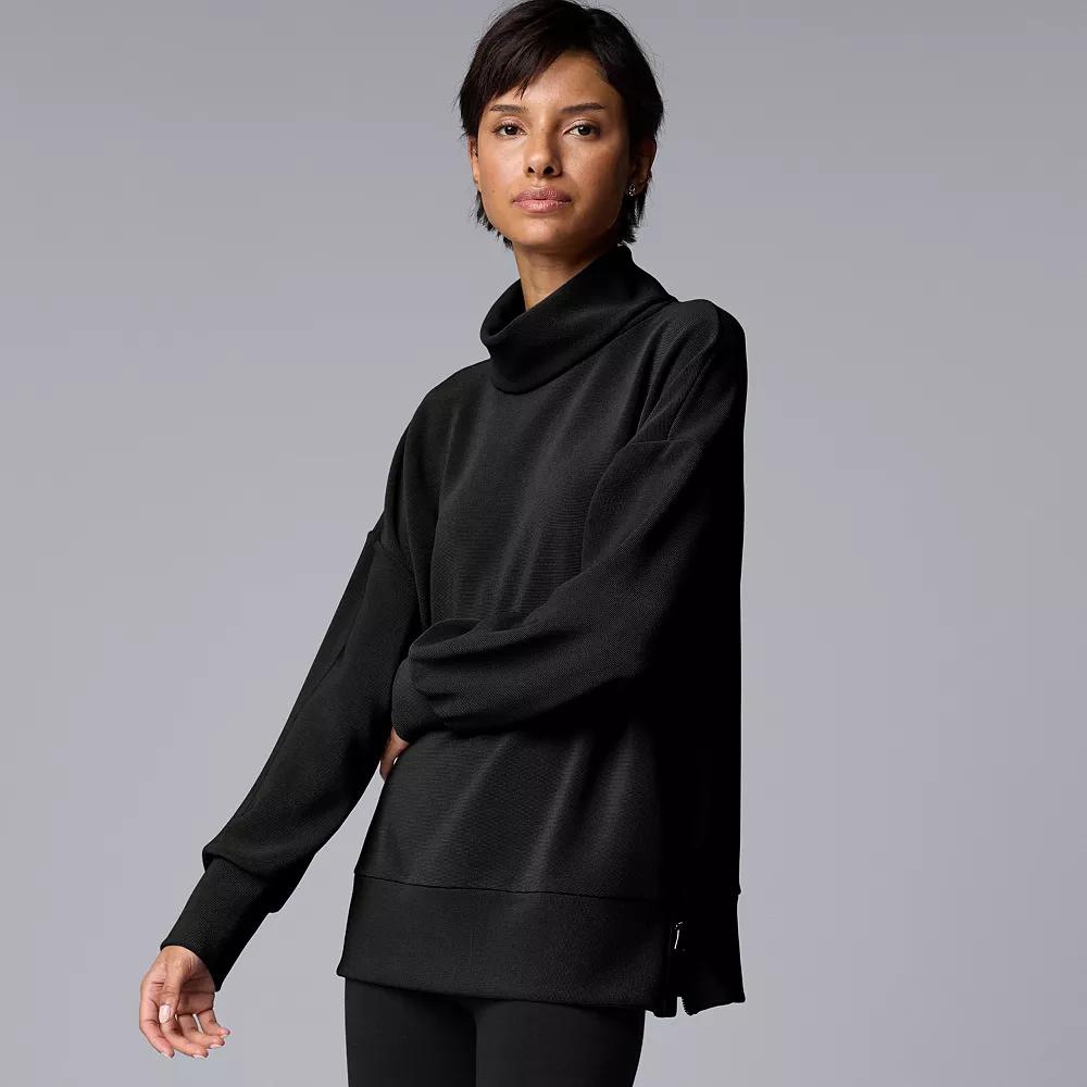 Women's Simply Vera Vera Wang Rib Cowlneck Side-Zip Pullover, Size: XL, Black Product Image