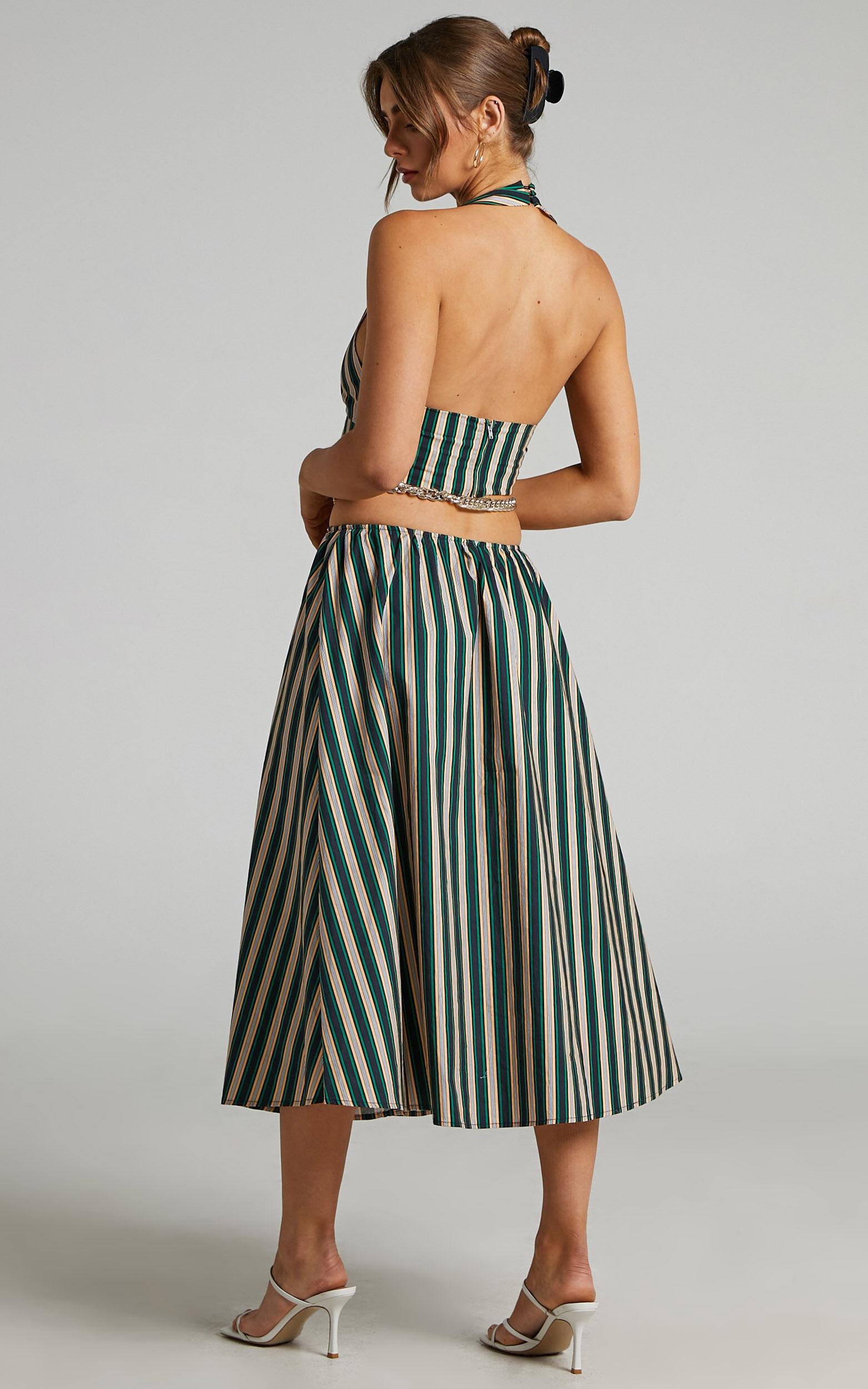Atoir - The Gravity Midi Skirt in IVY PEACH STRIPE Product Image