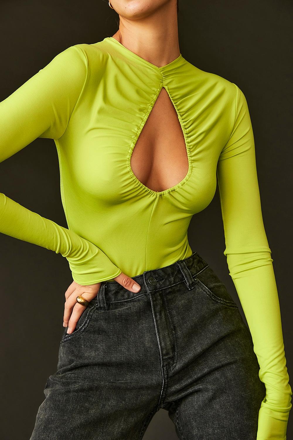 Estrelle  lime green cutout bodysuit Product Image
