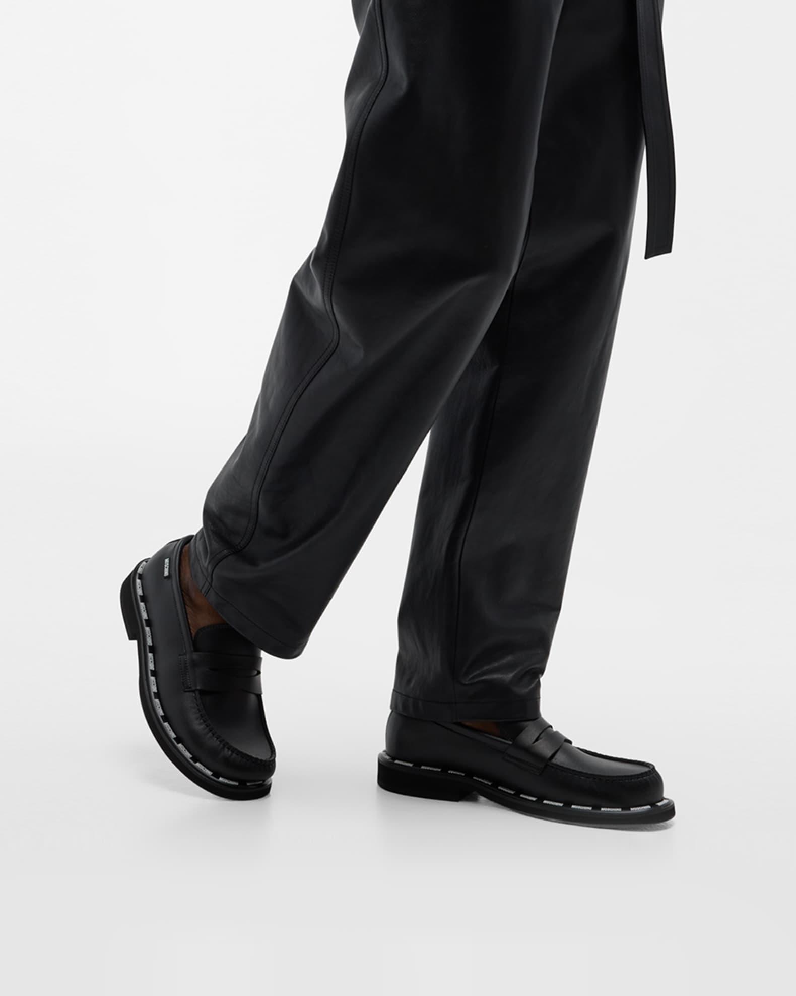 Men's Leather Penny Loafers with Logo Trim  Product Image