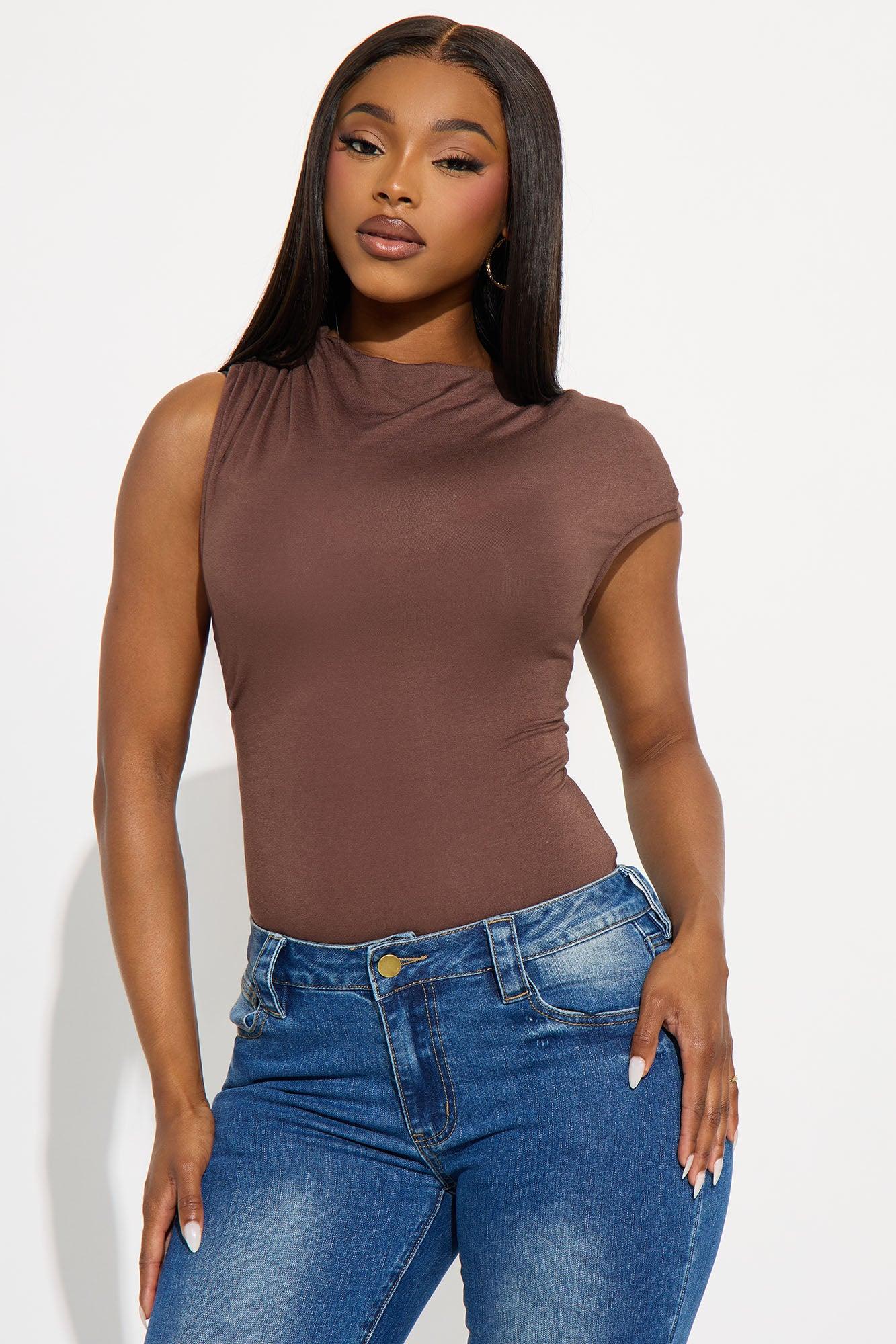 Lucy Ruched High Neck Bodysuit - Chocolate Female Product Image