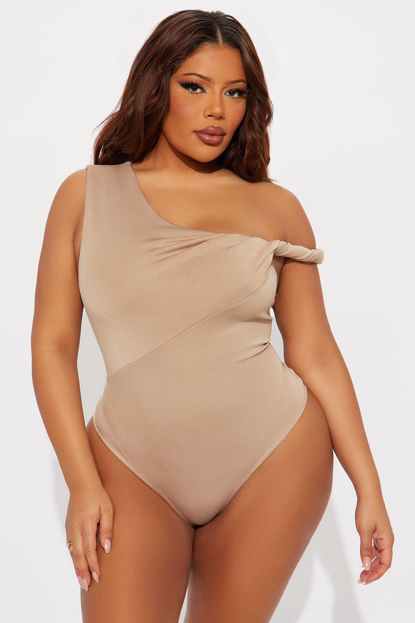 Midnight Views Twist Off Shoulder Bodysuit - Taupe Female Product Image