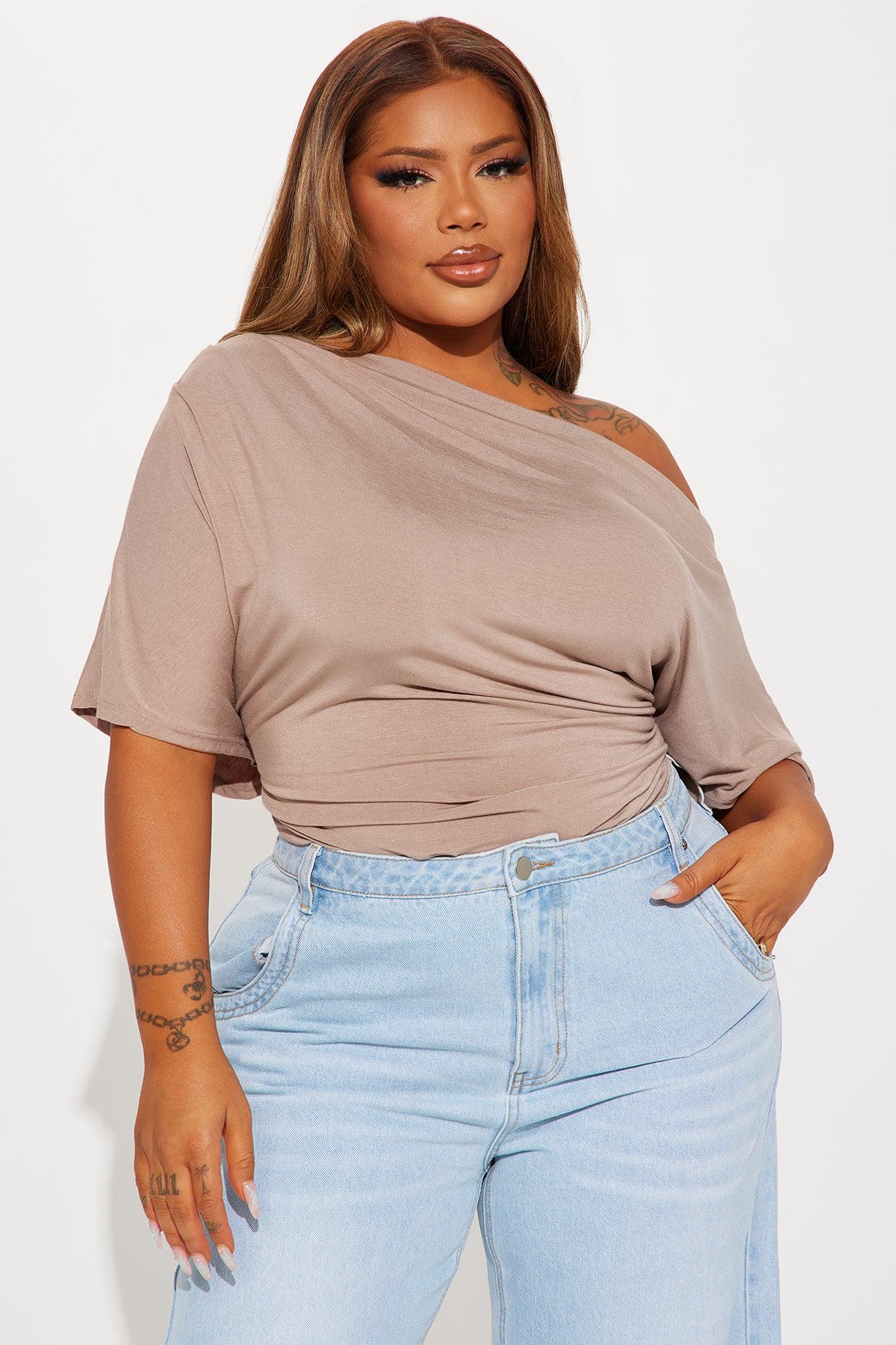 Flatter Me Off Shoulder Bodysuit - Taupe Product Image