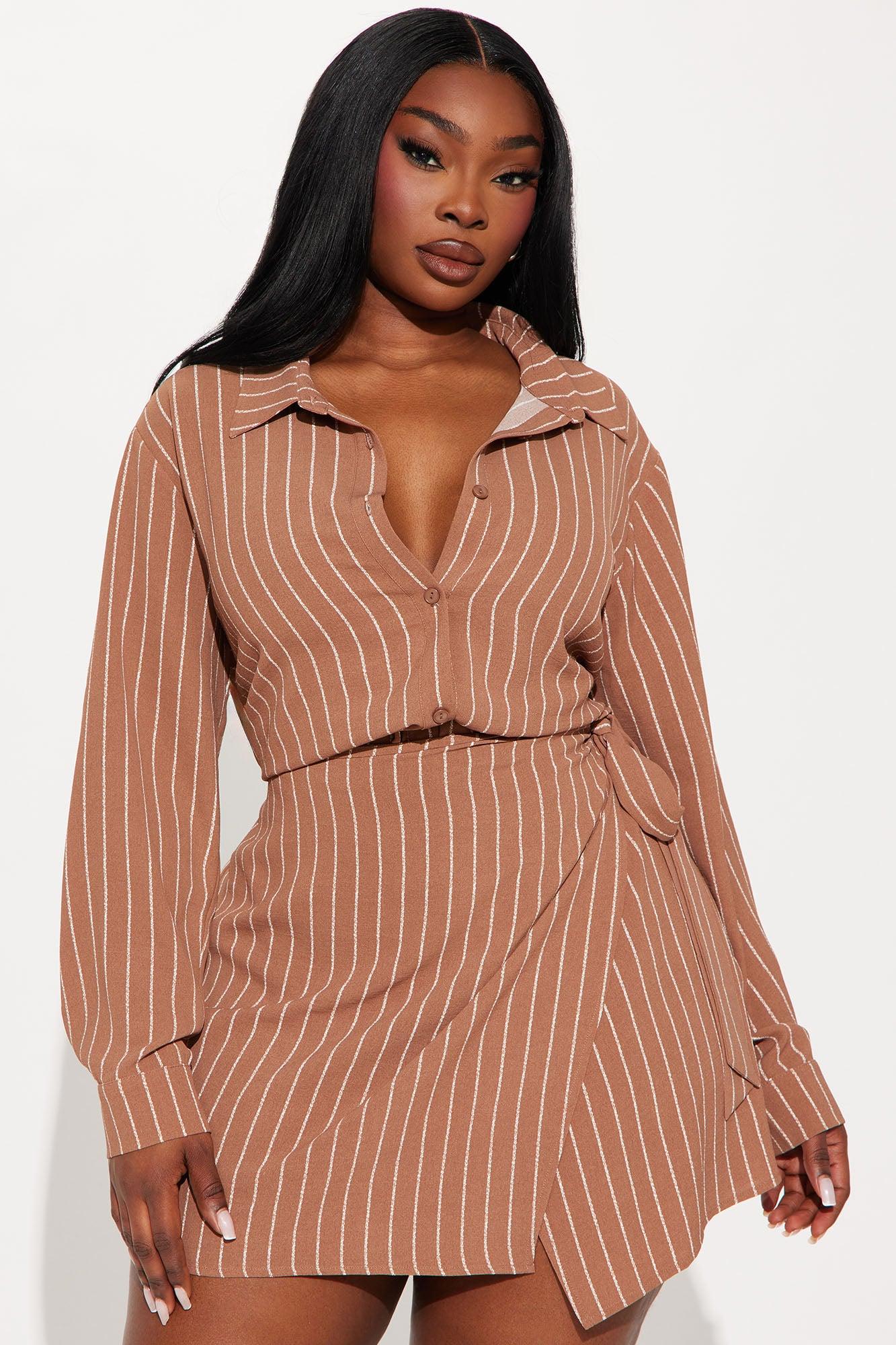 Clock In Pinstripe Romper - Brown Product Image