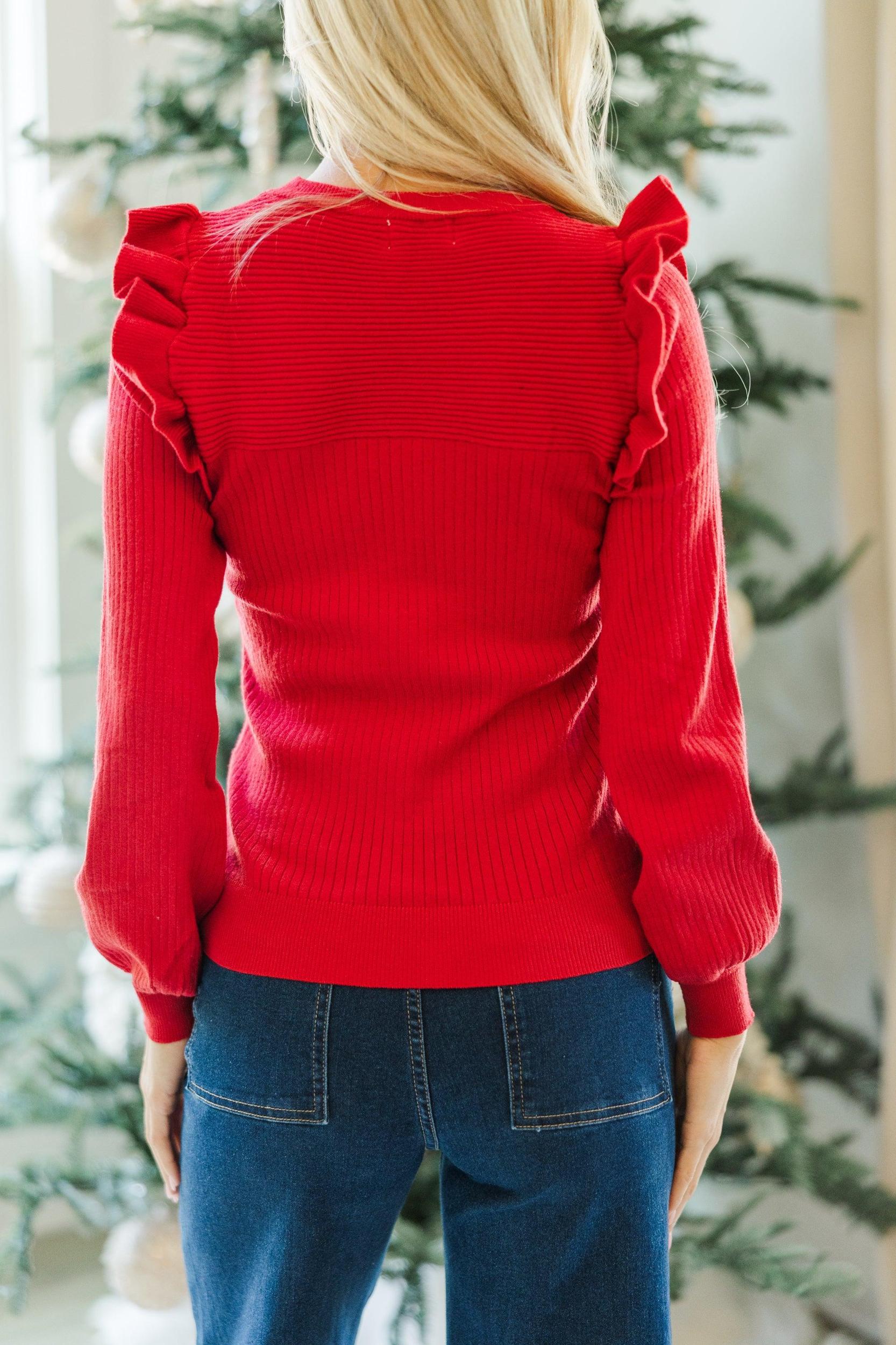 Reach Out Red Ruffled Sweater Female Product Image