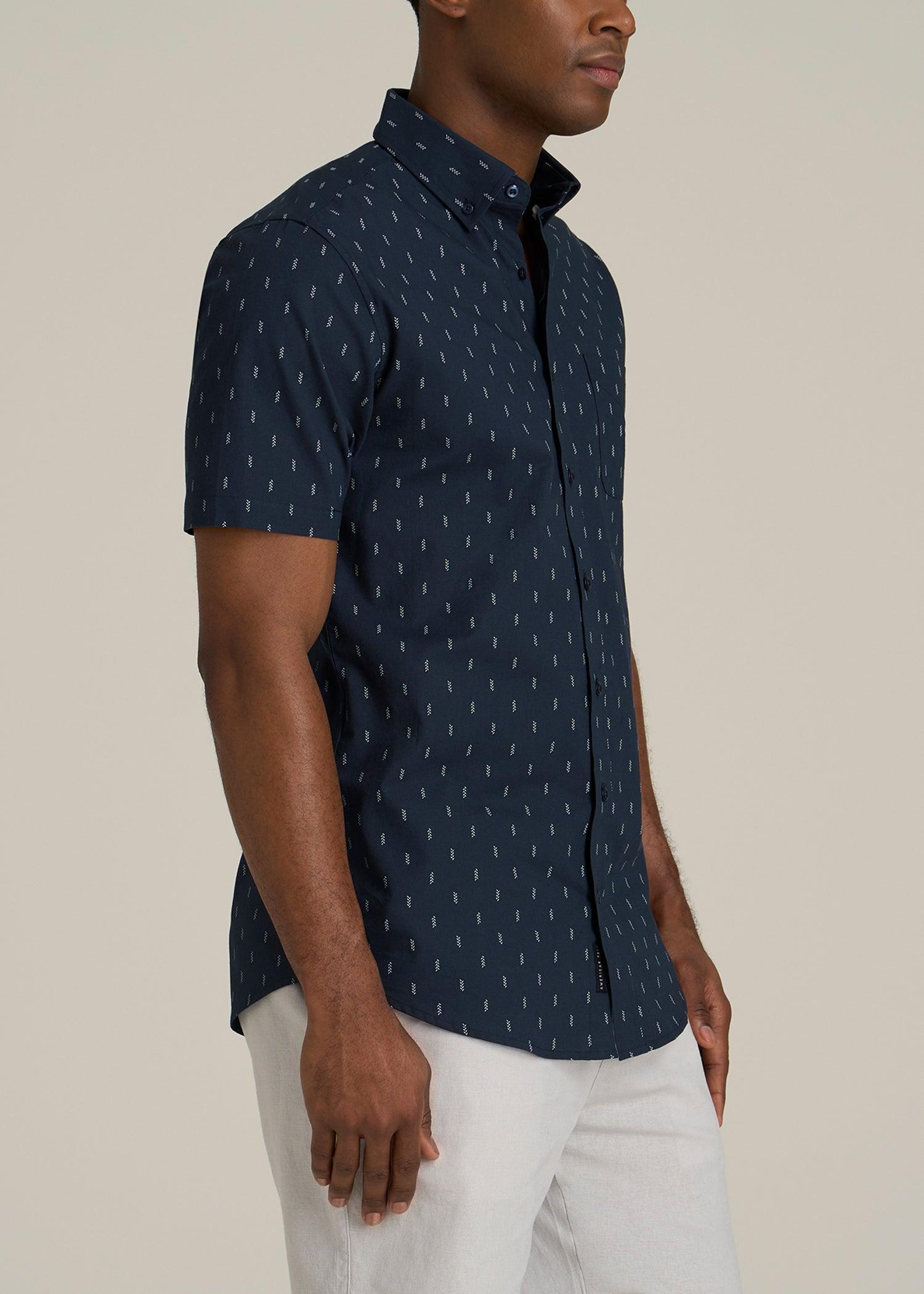 Short Sleeve Shirt for Tall Men in Navy Arrow Print Male Product Image
