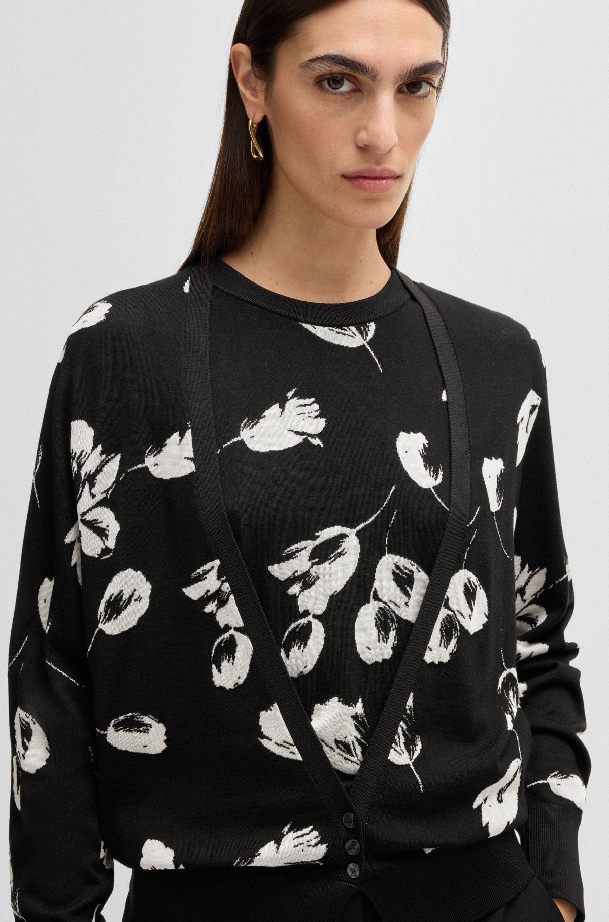 Merino wool-blend cardigan with tulip jacquard Product Image