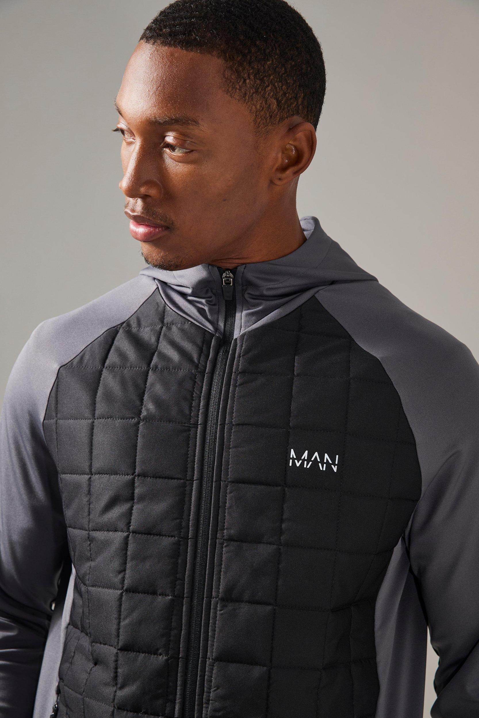 Man Active Plaid Quilted Zip Through Hoodie | boohooMAN USA Product Image