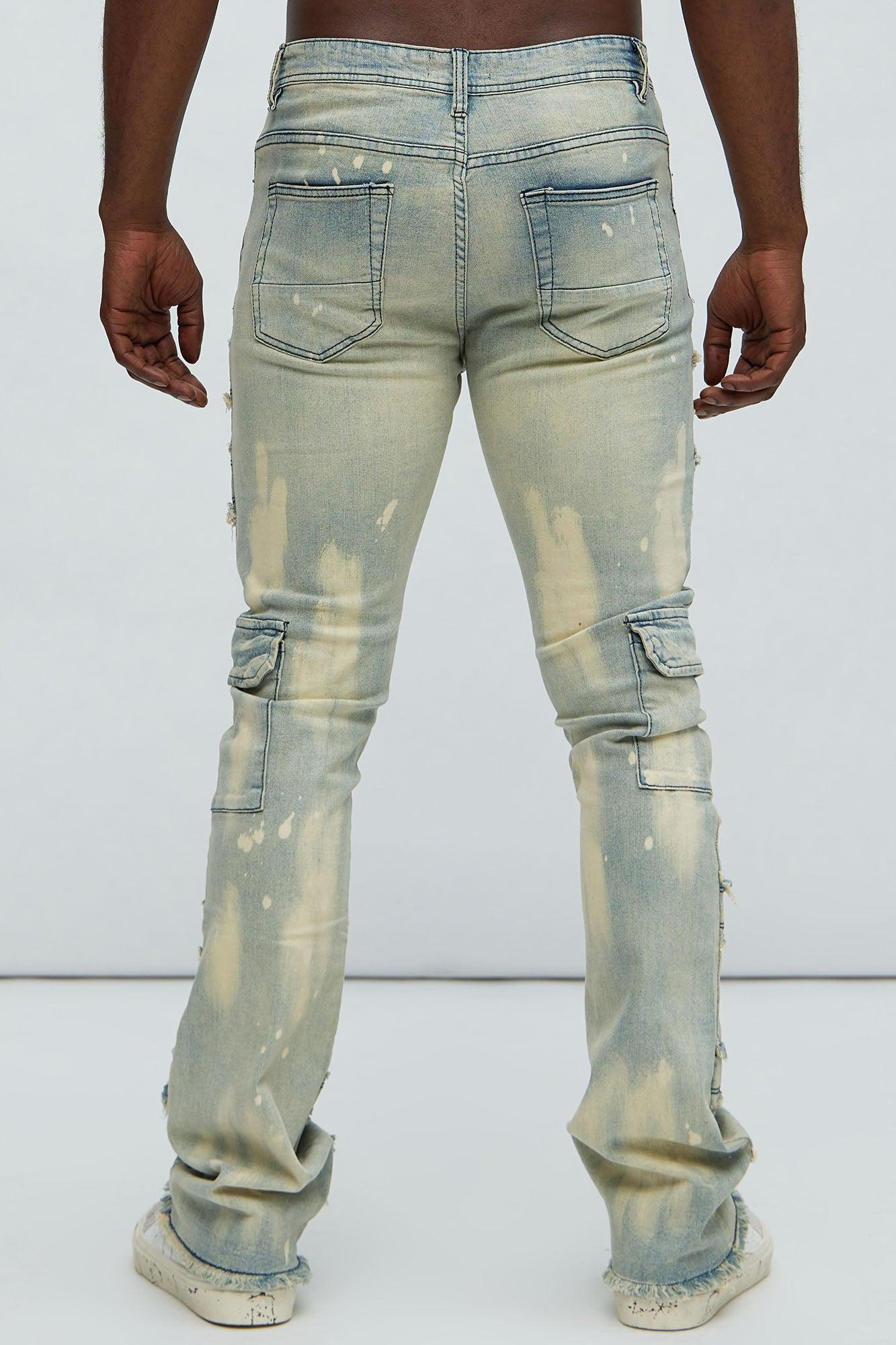 With Some Fray Skinny Flare Cargo Jeans - Light Blue Wash Product Image