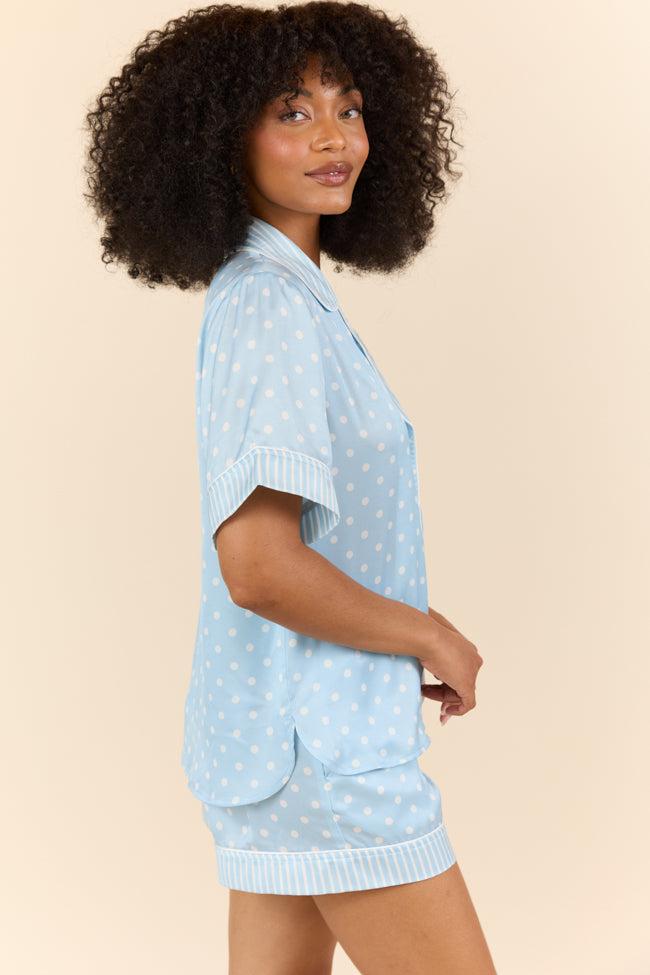 No Alarm Blue Polka Dot Satin Pajama Top FINAL SALE Product Image