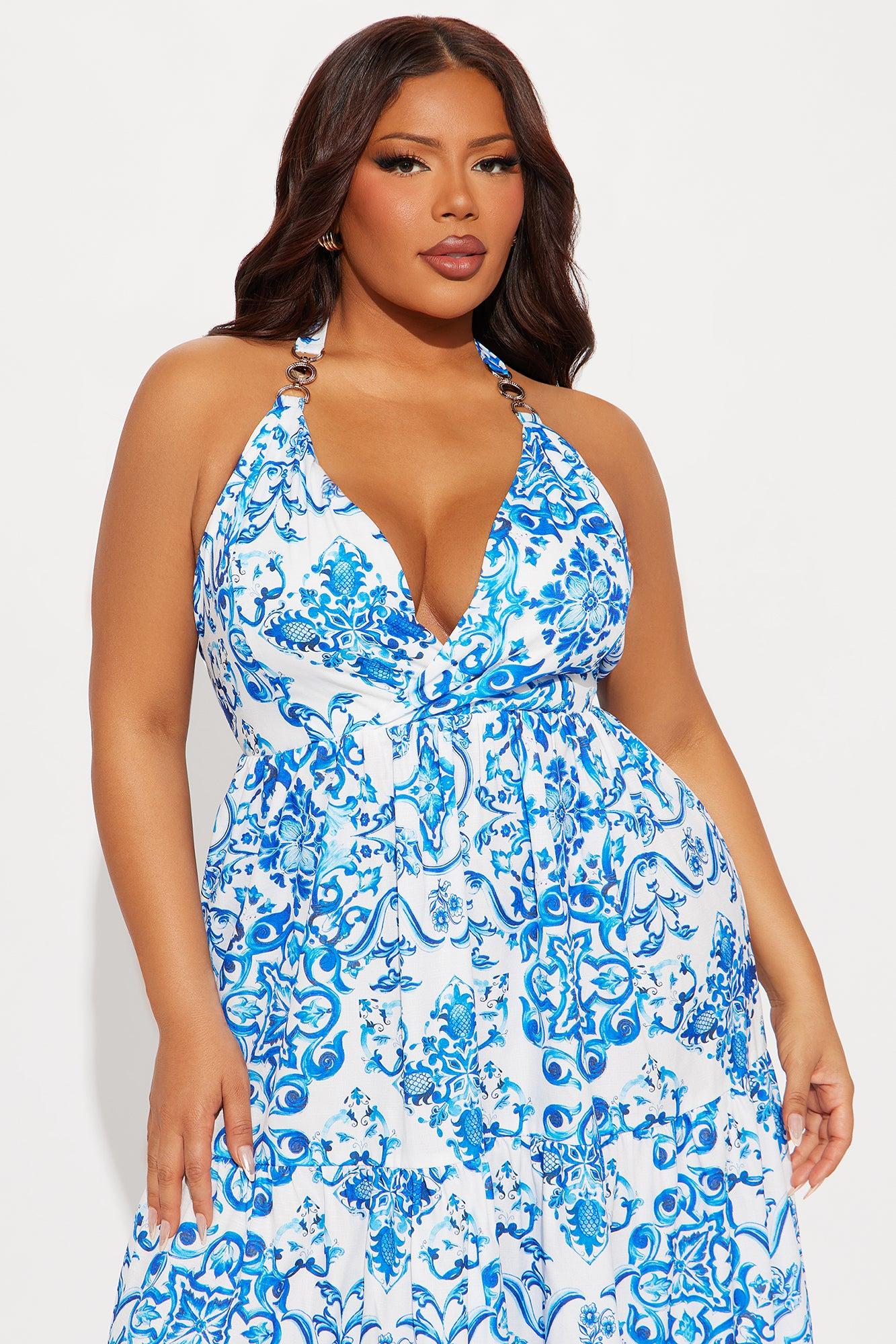 Isabella Backless Maxi Dress - Blue/combo Product Image