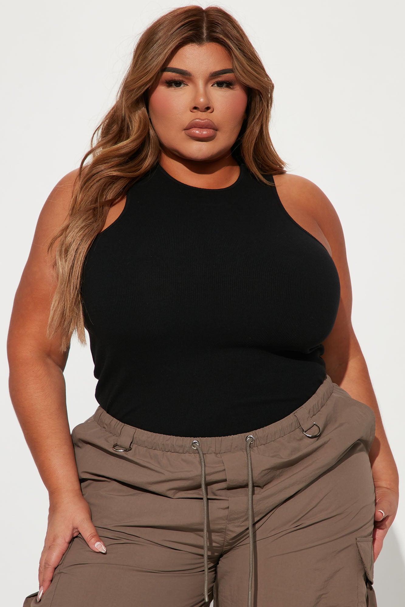 Model Attitude Racerback Bodysuit - Black Product Image