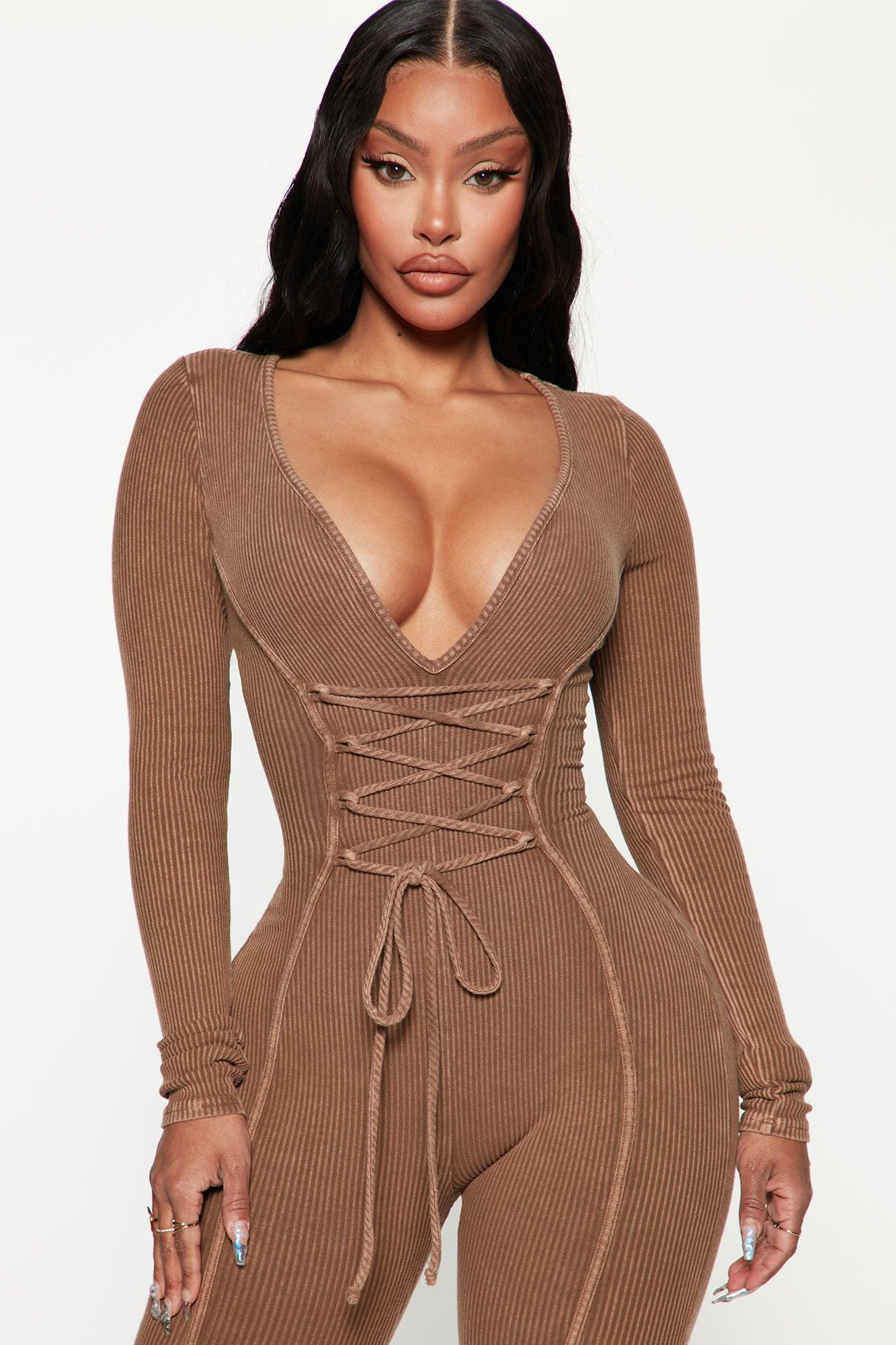 Chicago Ribbed Jumpsuit - Brown Product Image