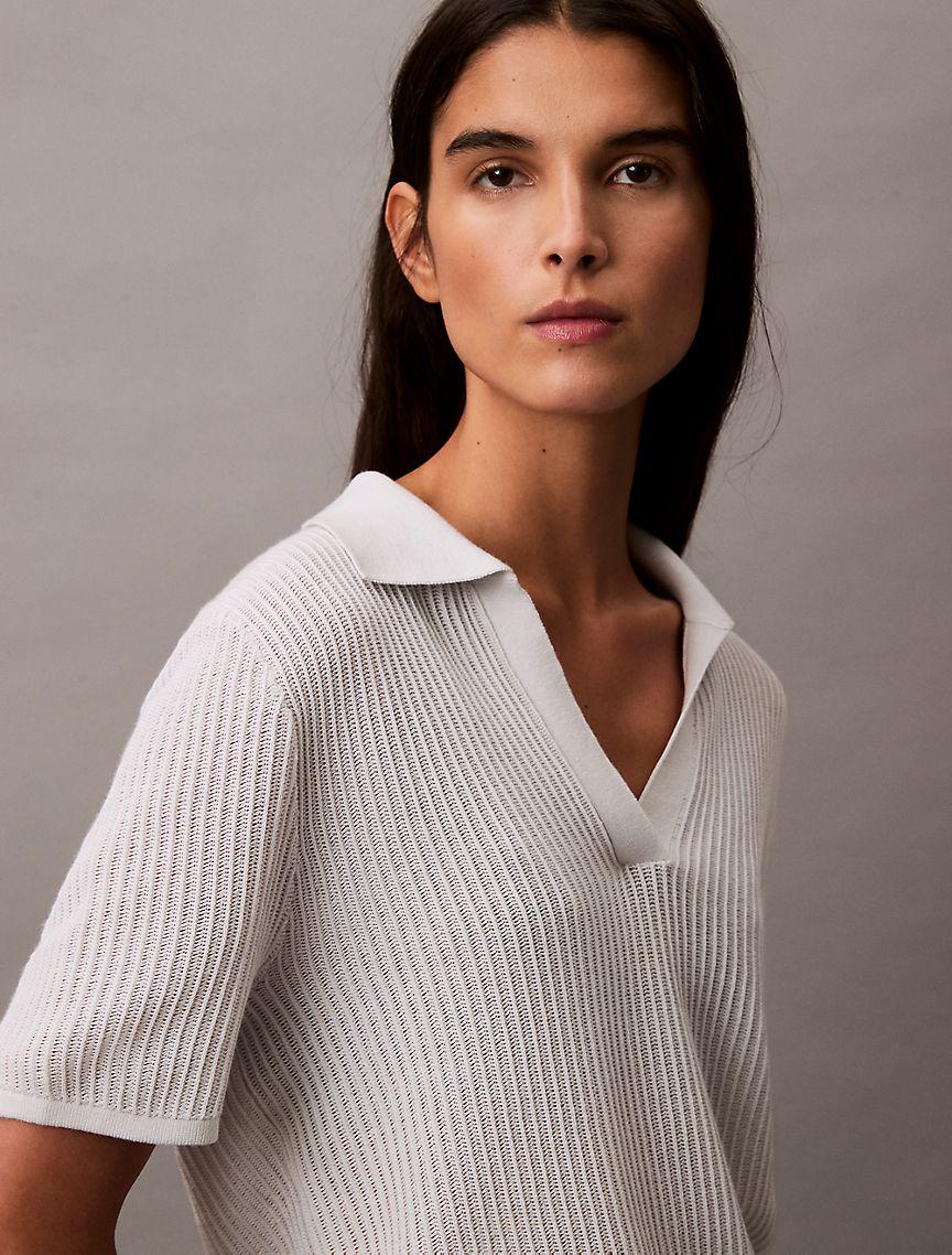 Open Knit Relaxed Polo Sweater Product Image